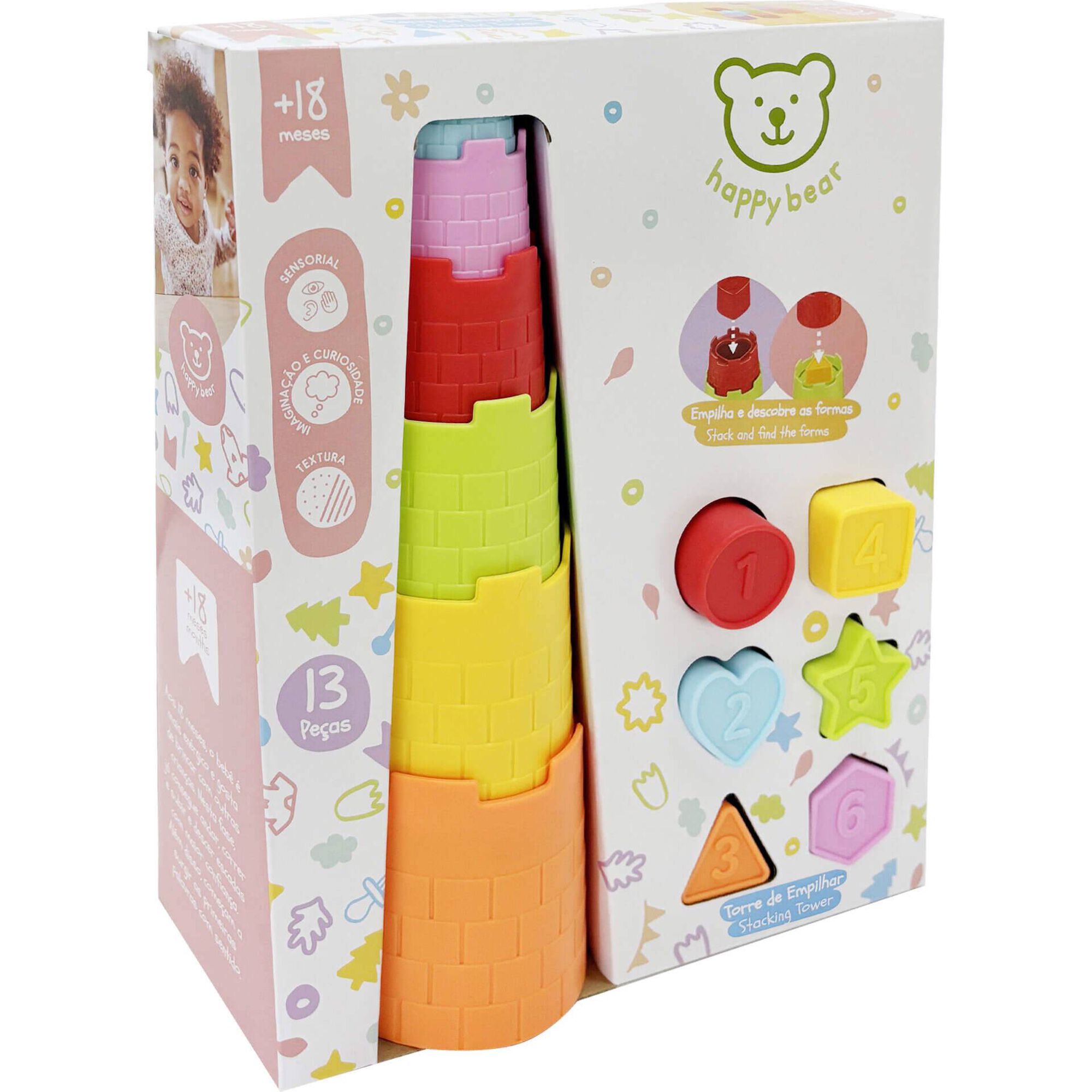 Zoko Happy Bear - Torre de Empilhar com Formas 13 Pe&ccedil;as