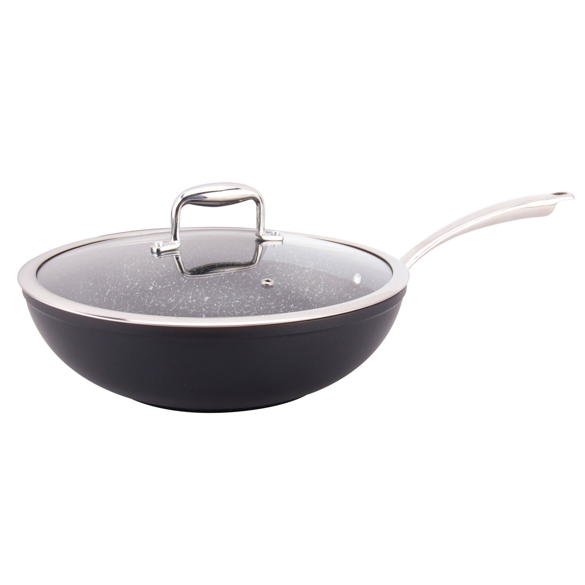 Wok com Tampa Antiaderente Alumínio 30cm Platina Indução Total Wok com Tampa Antiaderente Alumínio 30cm Platina Indução Total