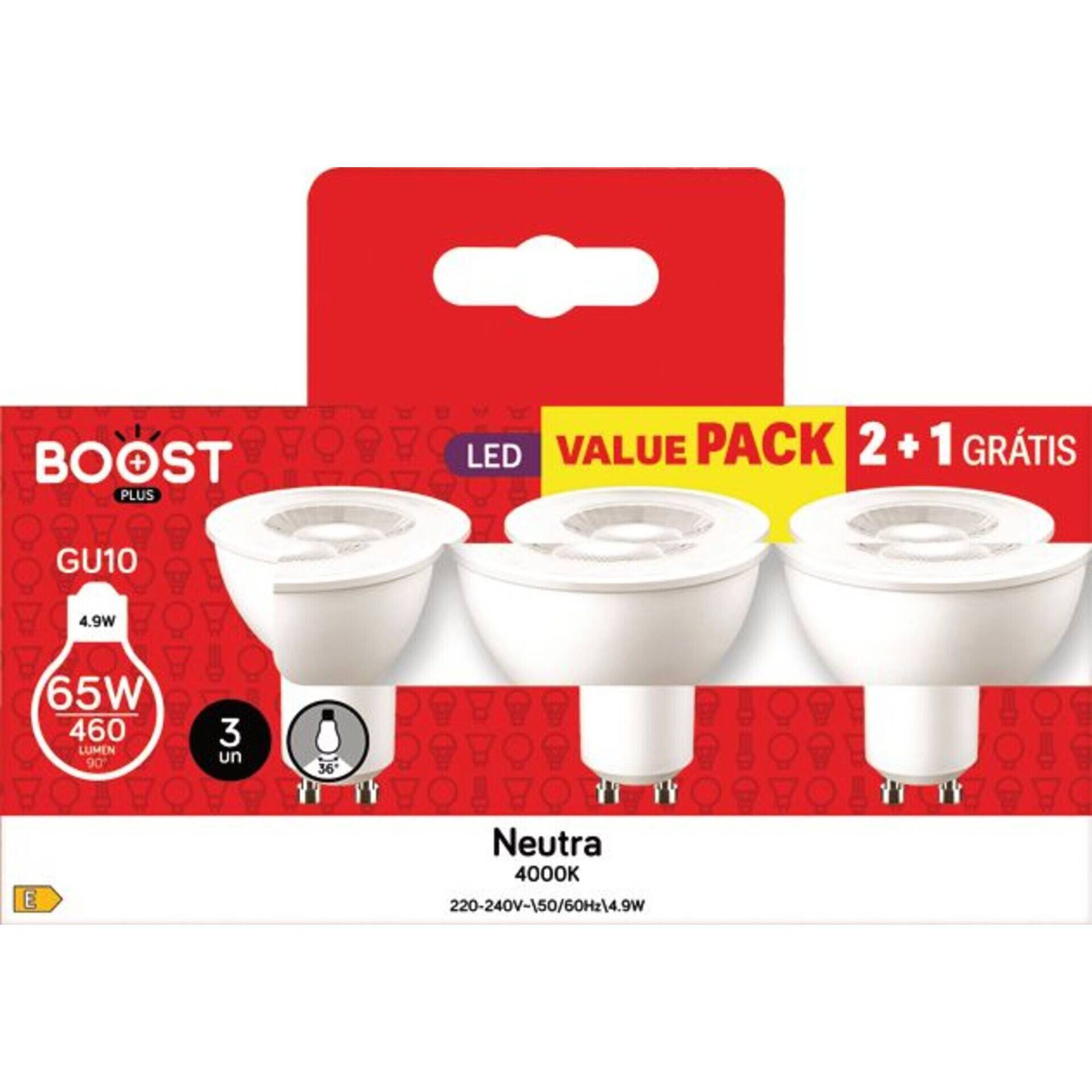 Conjunto 3 L&acirc;mpadas LED Dicr&oacute;icas GU10 4000K 64W Boost