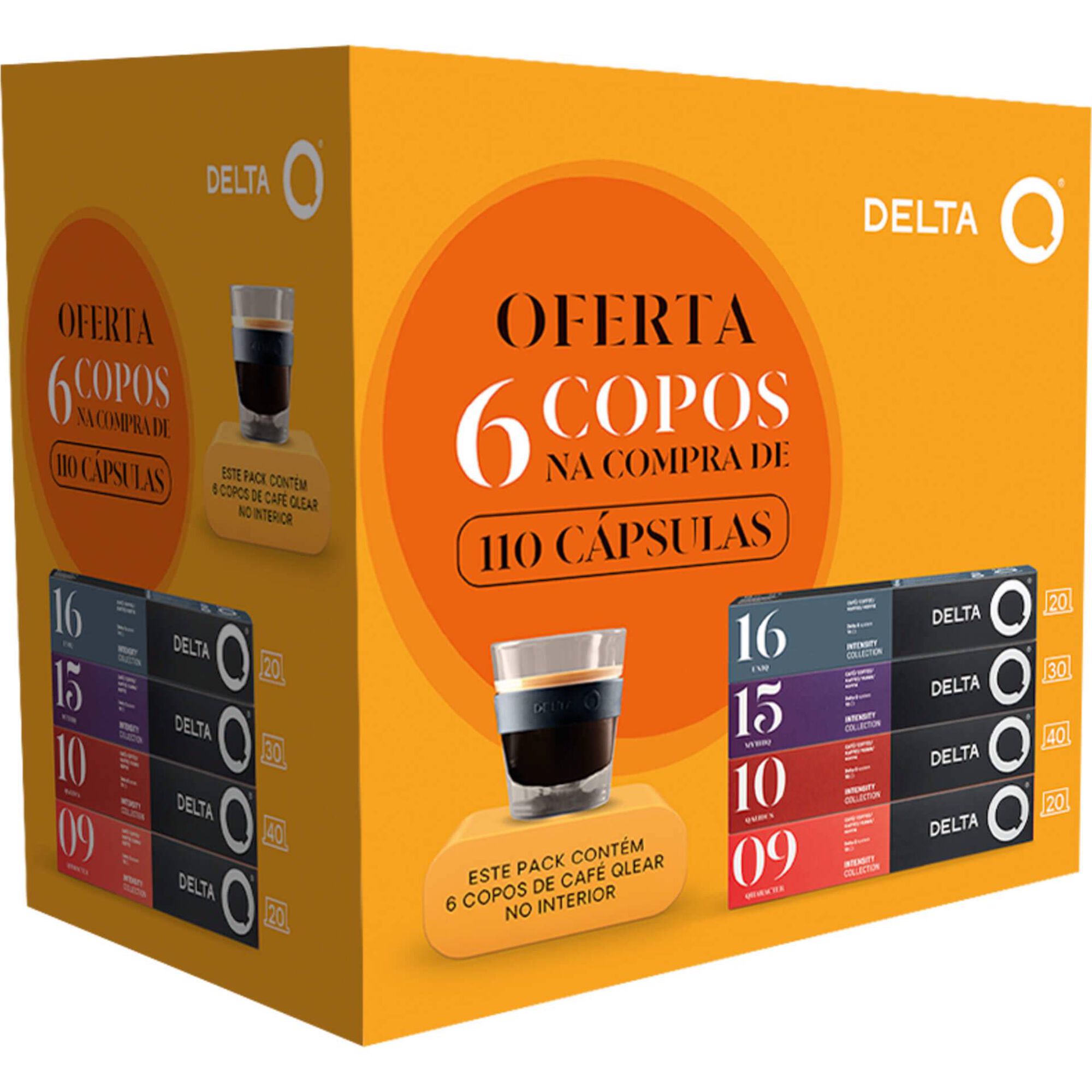 Conjunto C&aacute;psulas de Caf&eacute; + Oferta 6 Copos de Caf&eacute; Delta Q
