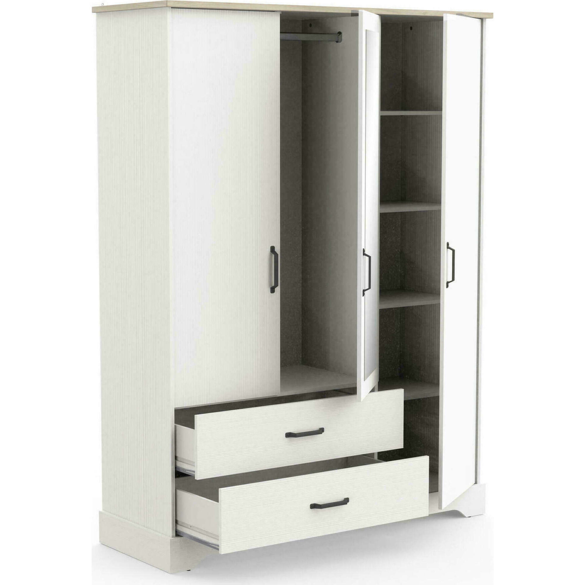 Roupeiro 3 Portas 149x57x200cm Branco e Carvalho Cottage