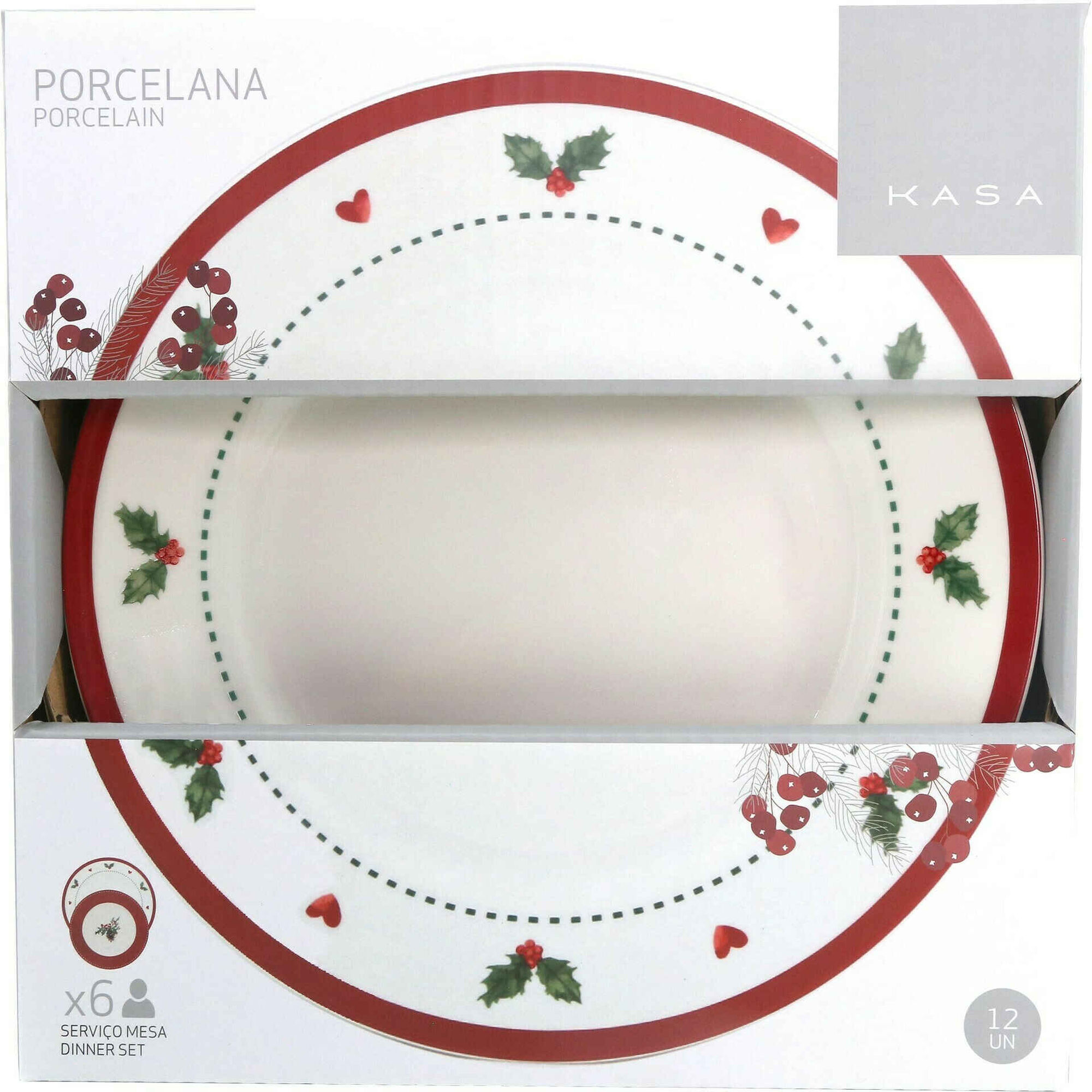 Servi&ccedil;o Mesa Vermelho, Branco e Azevinho 6 pessoas Kasa
