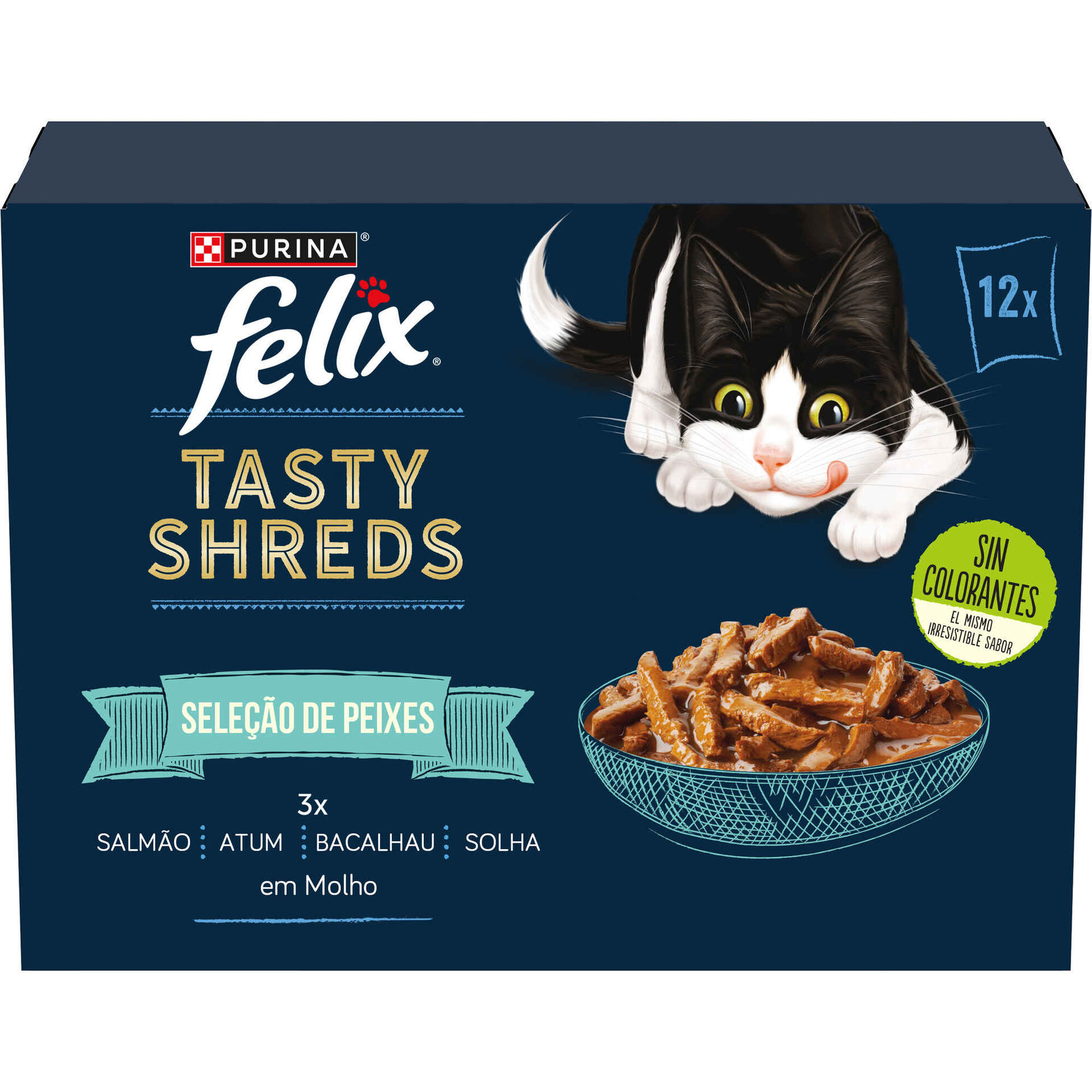 Comida Húmida para Gato Tasty Shreds Seleção Peixes Salmão Atum Bacalhau e Solha