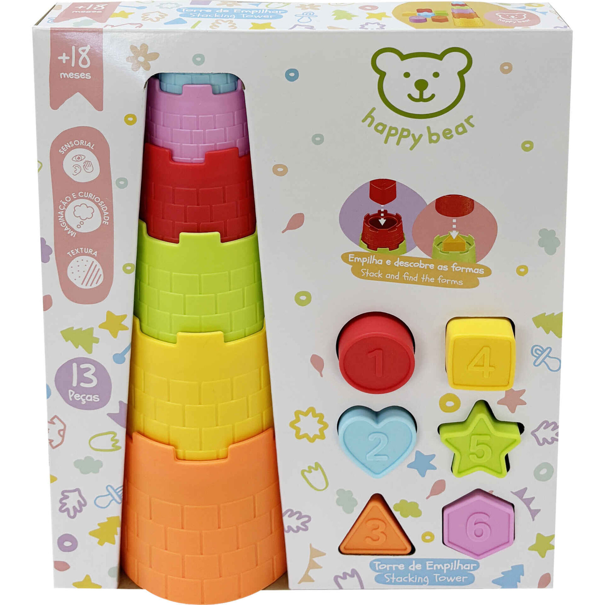 Zoko Happy Bear - Torre de Empilhar com Formas 13 Pe&ccedil;as