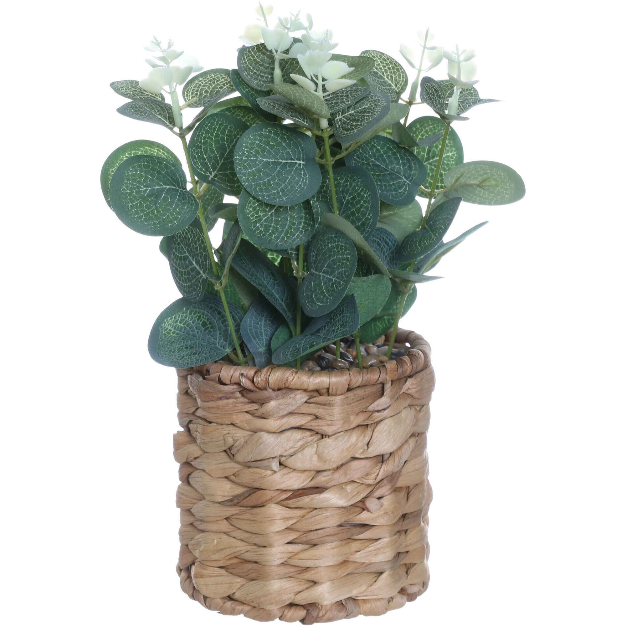 Planta Artificial Vaso Palha Entran&ccedil;ado Folhas Verdes Kasa