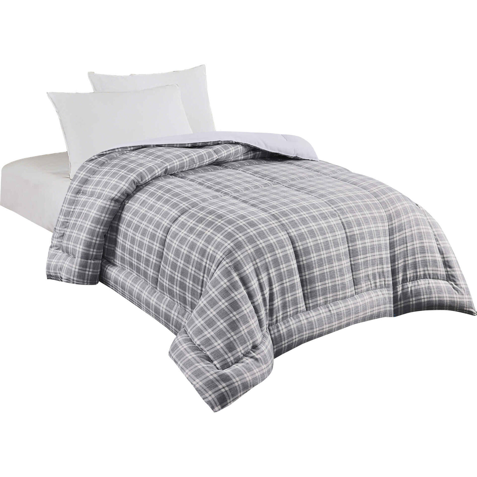 Edred&atilde;o Xadrez 220x240cm Washed Cinza Kasa