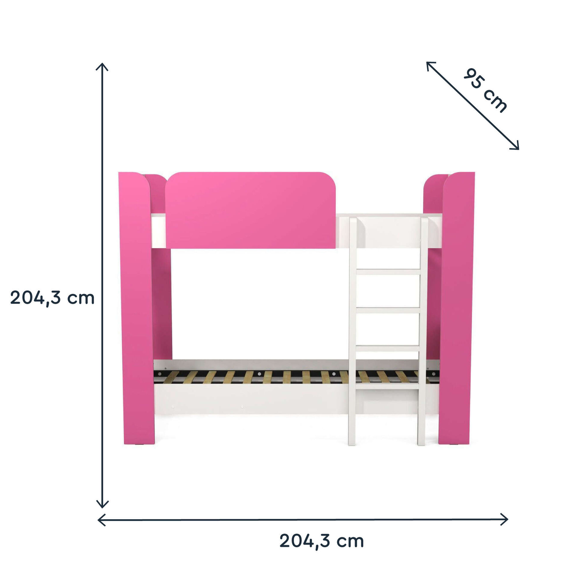 Beliche com Estrados 80x195cm Branco e Rosa Play