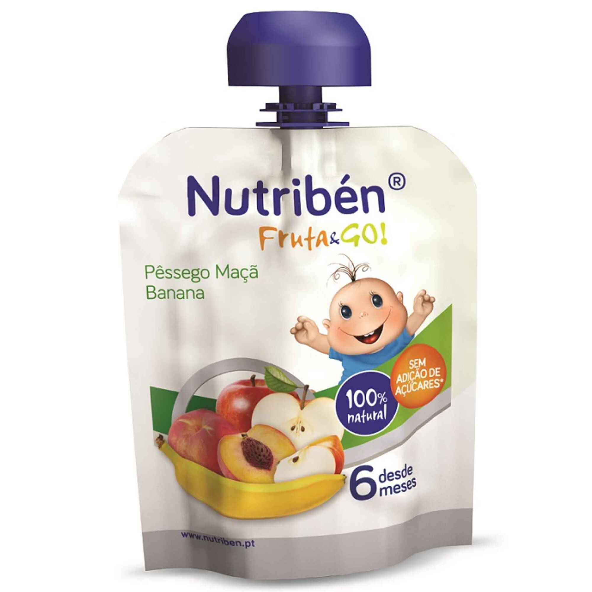 Saqueta de Fruta Pêssego, Banana e Maçã +6 Meses Saqueta de Fruta Pêssego, Banana e Maçã +6 Meses