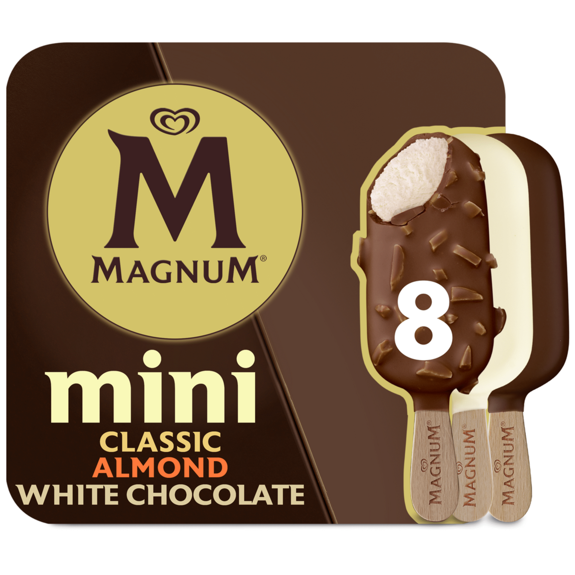 Gelado Mini Chocolate Cl&aacute;ssico, Am&ecirc;ndoa e Chocolate Branco Magnum