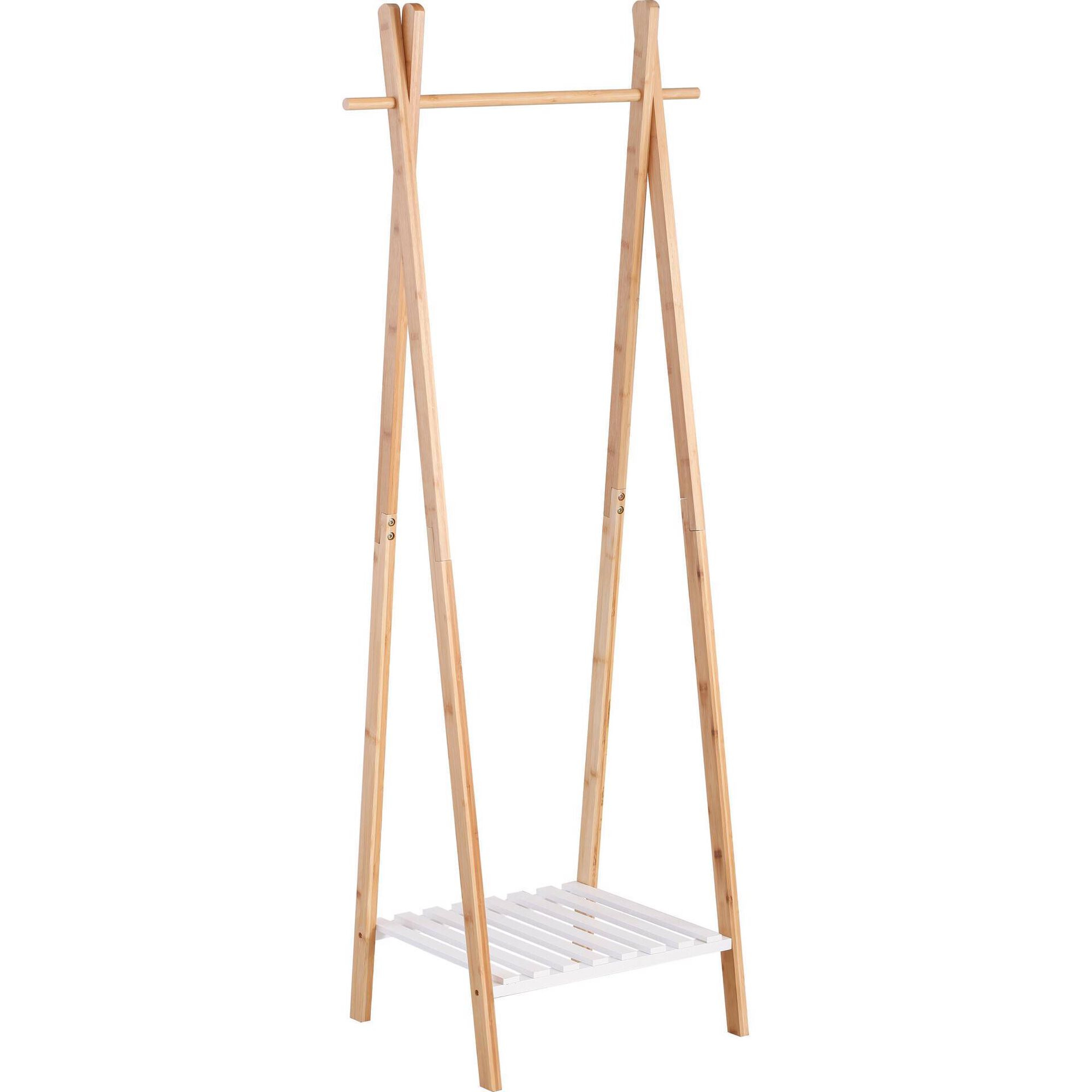 Suporte para Cabides em Bambu com Prateleira Bazar&atilde;o