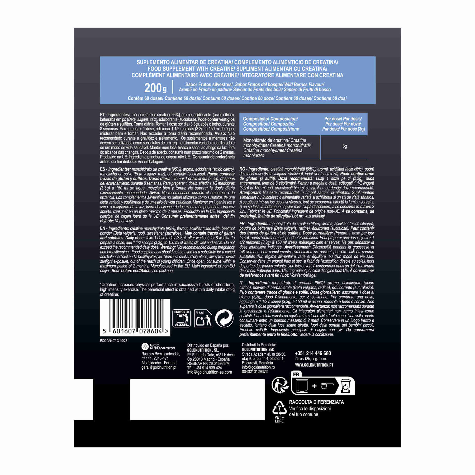 Creatina Monohidratada Frutos Silvestres Gold Nutrition