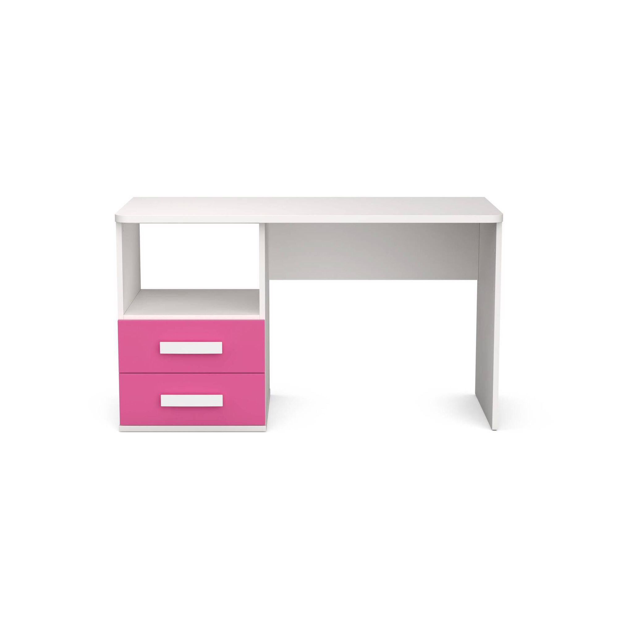 Secretária com Gavetas 130x55cm Branca e Rosa Play