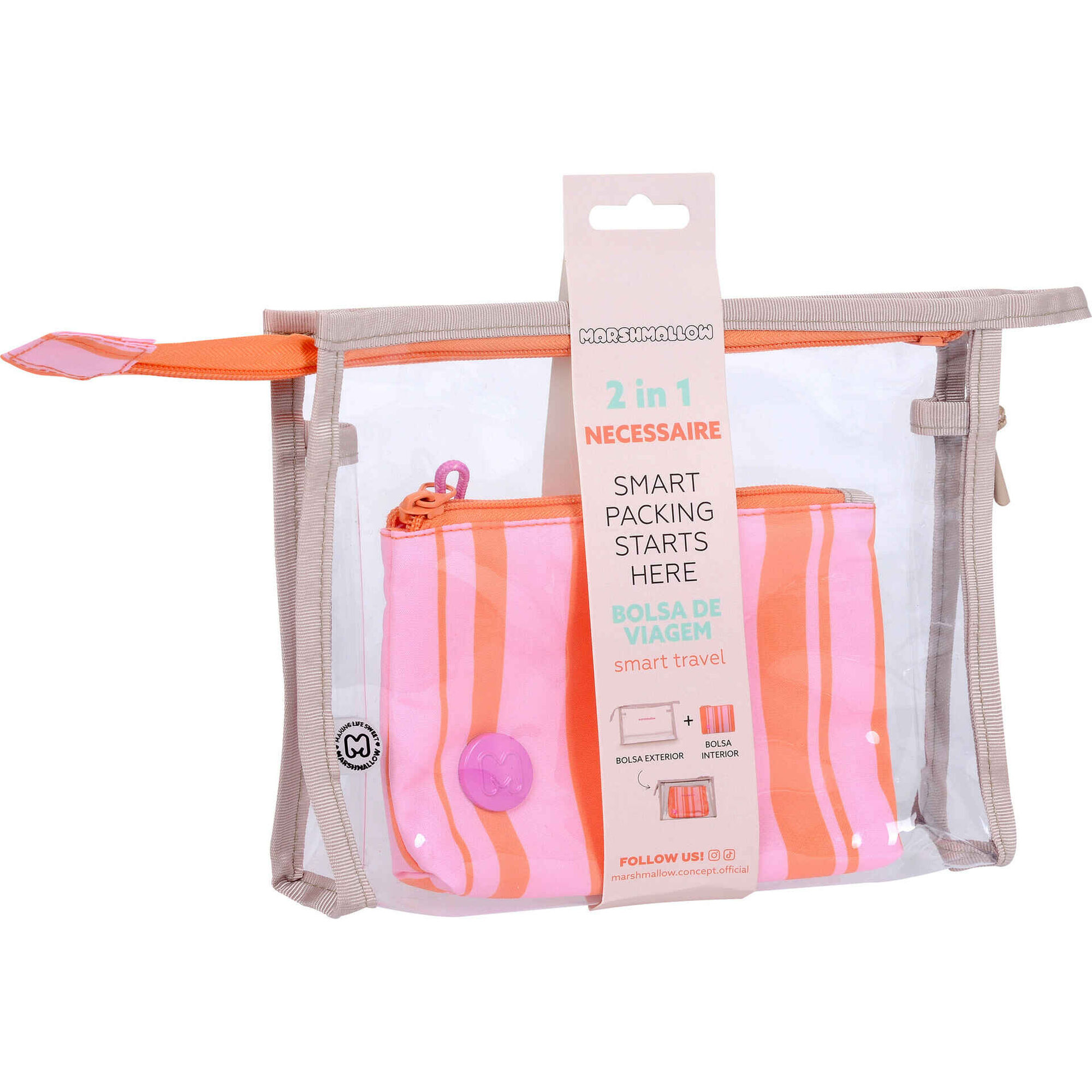 Conjunto 2 Necessaires Riscas Laranja e Rosa Marshmallow