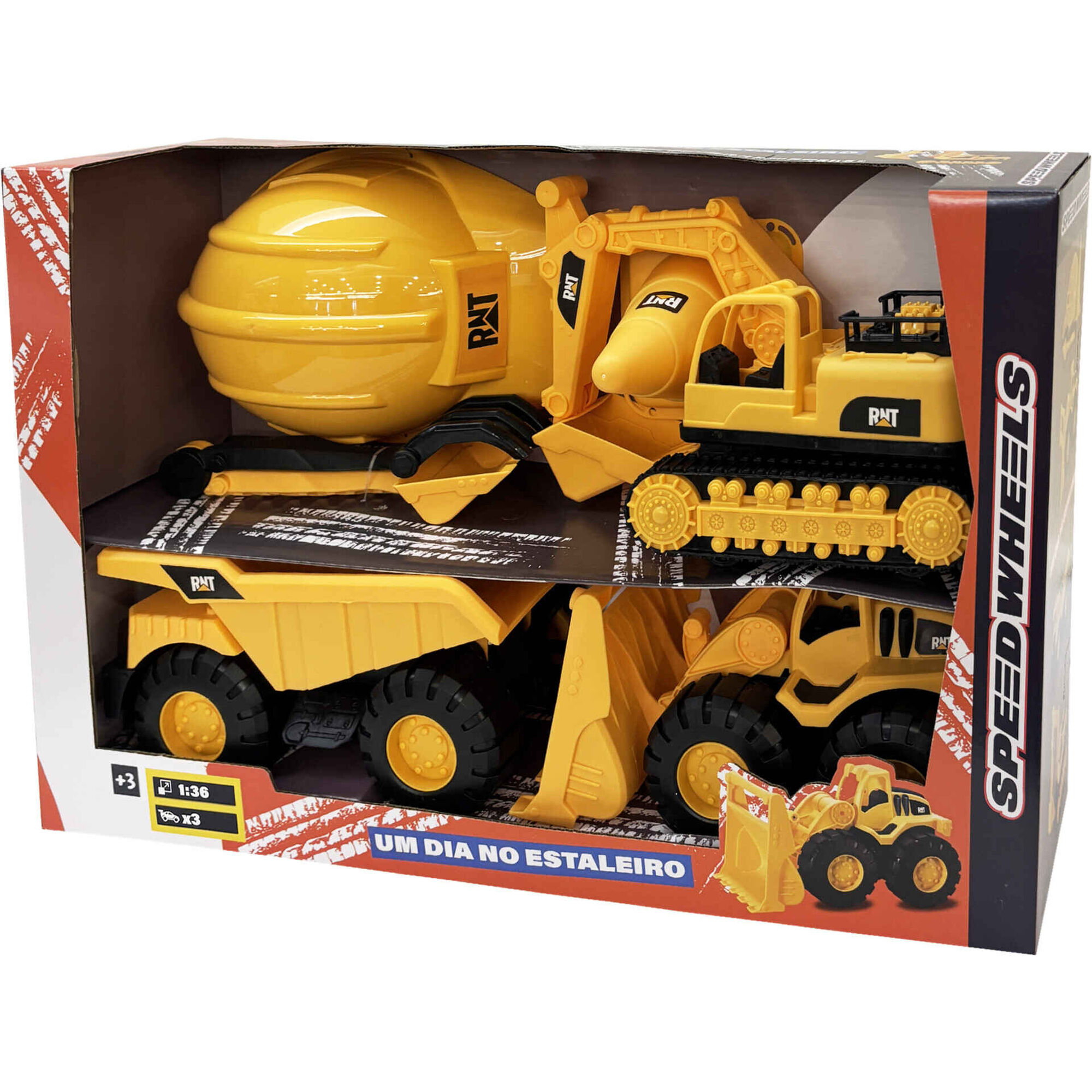 Zoko Speed Wheels - Conjunto 3 Ve&iacute;culos de Constru&ccedil;&atilde;o com Capacete e Ferramentas
