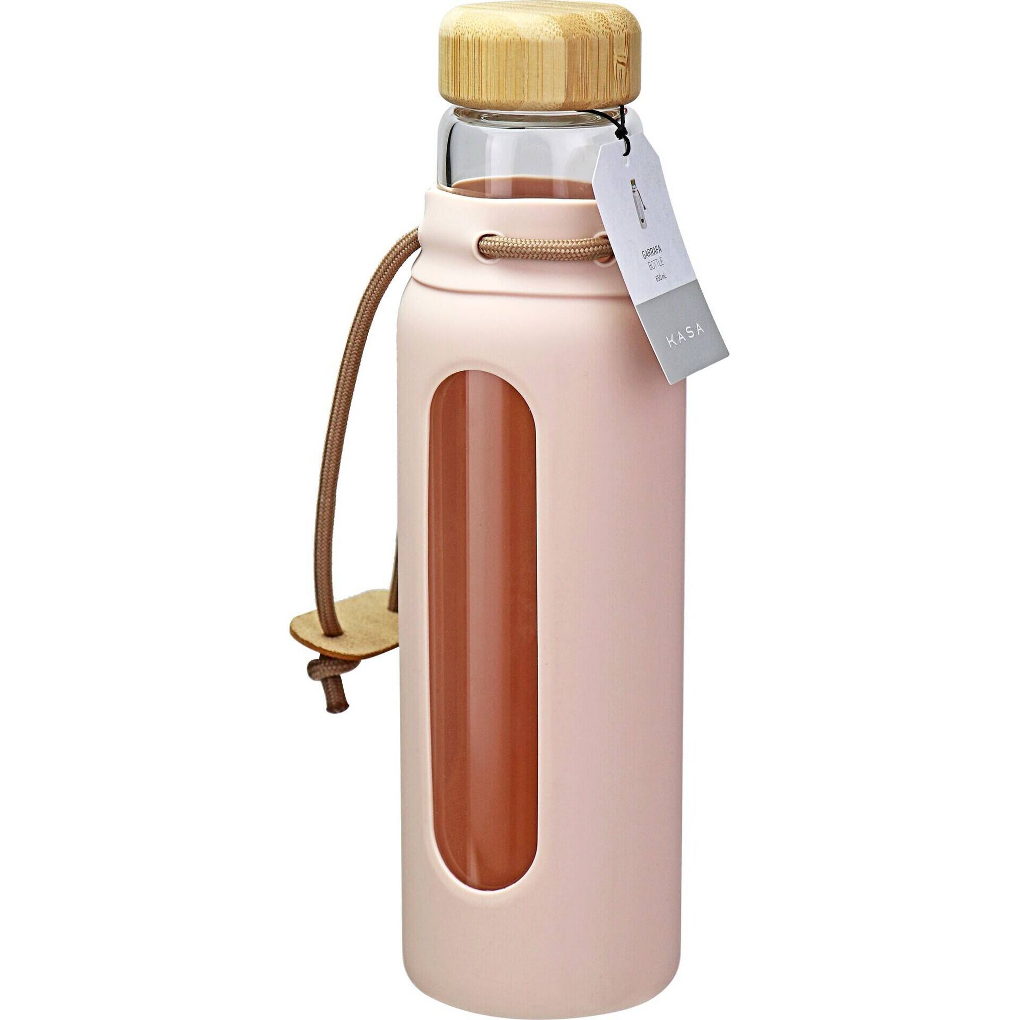 Garrafa Vidro e Silicone 650ml Rosa