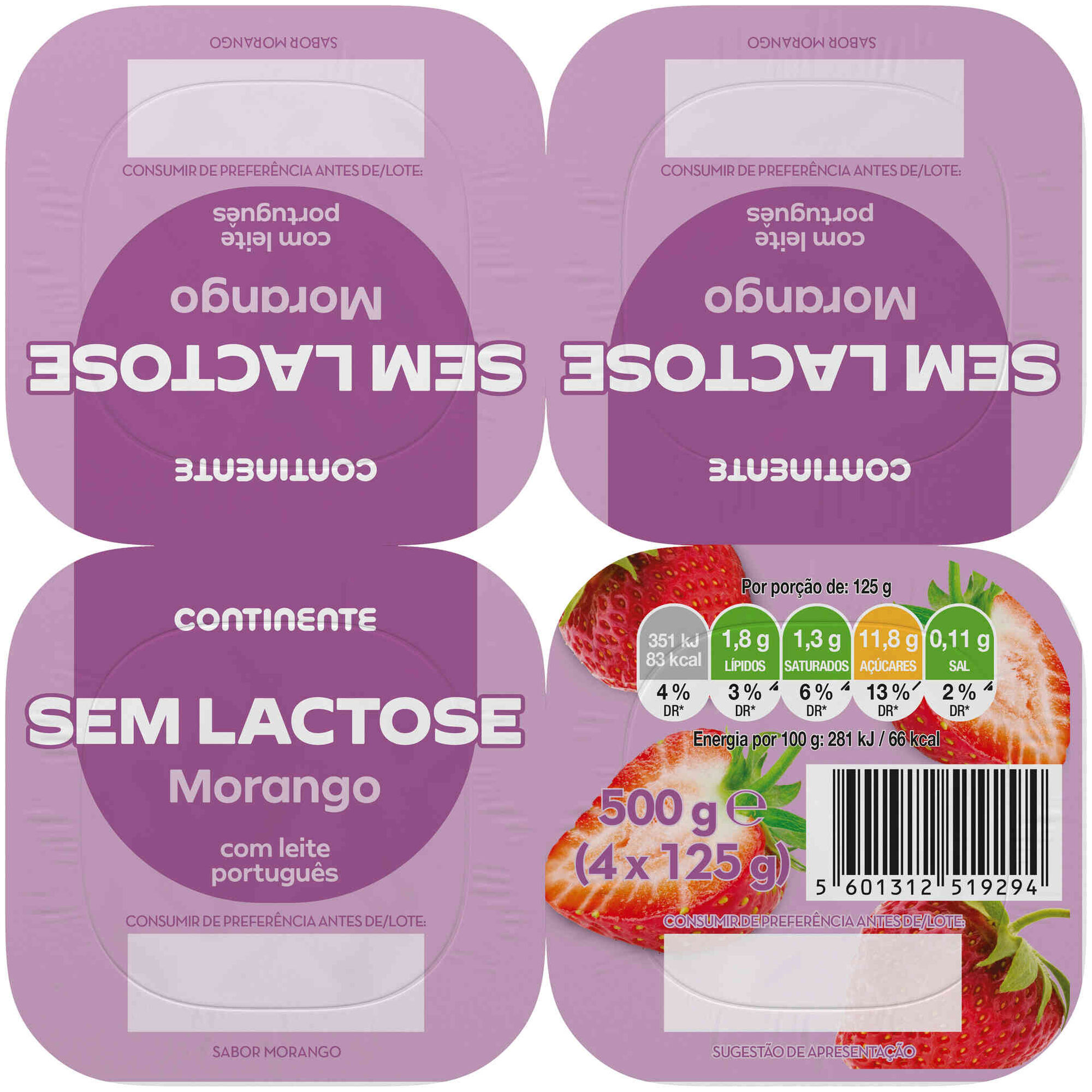 Iogurte Aroma Morango sem Lactose Continente