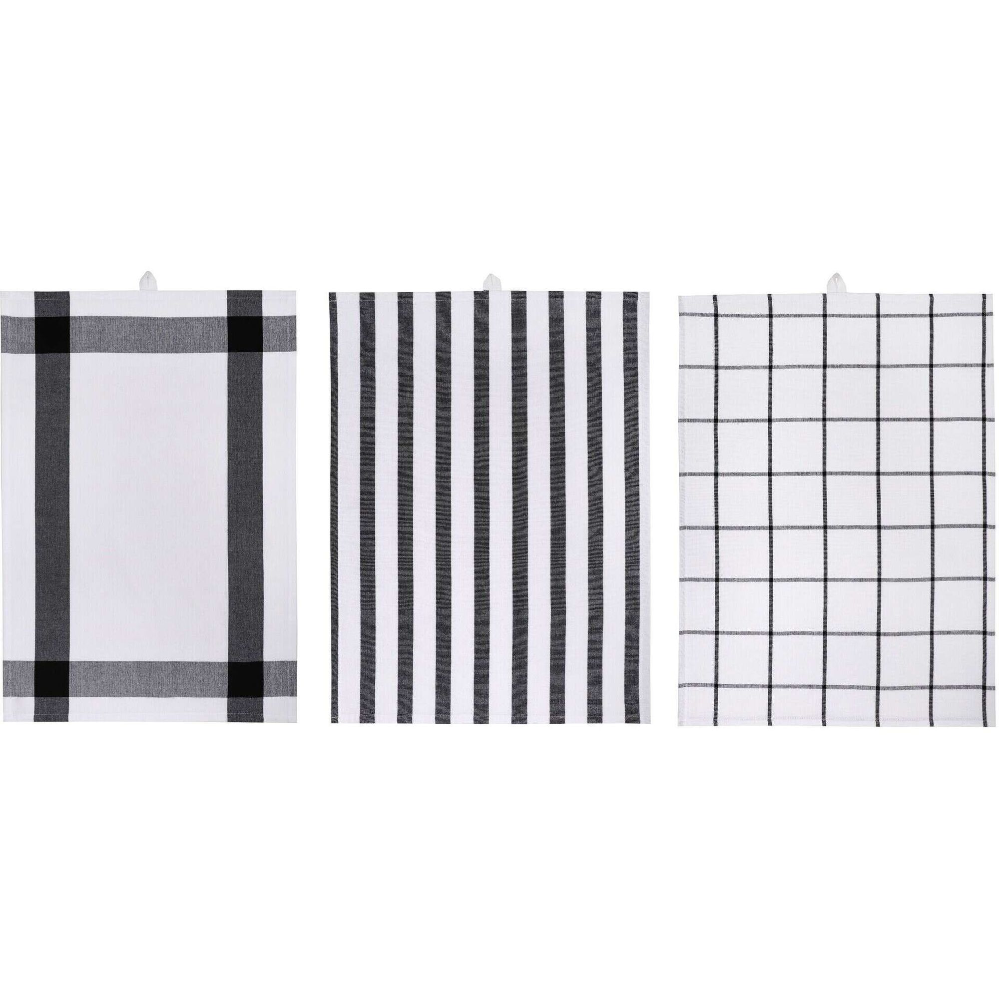 Conjunto 3 Panos Cozinha Algod&atilde;o Reciclado 40x60cm Preto Kasa