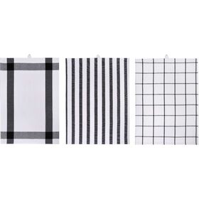 Conjunto 3 Panos Cozinha Algod&atilde;o Reciclado 40x60cm Preto Kasa