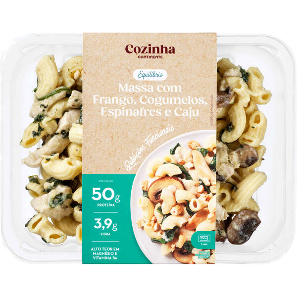 Massa com Frango, Cogumelos, Espinafres e Caju Cozinha Continente