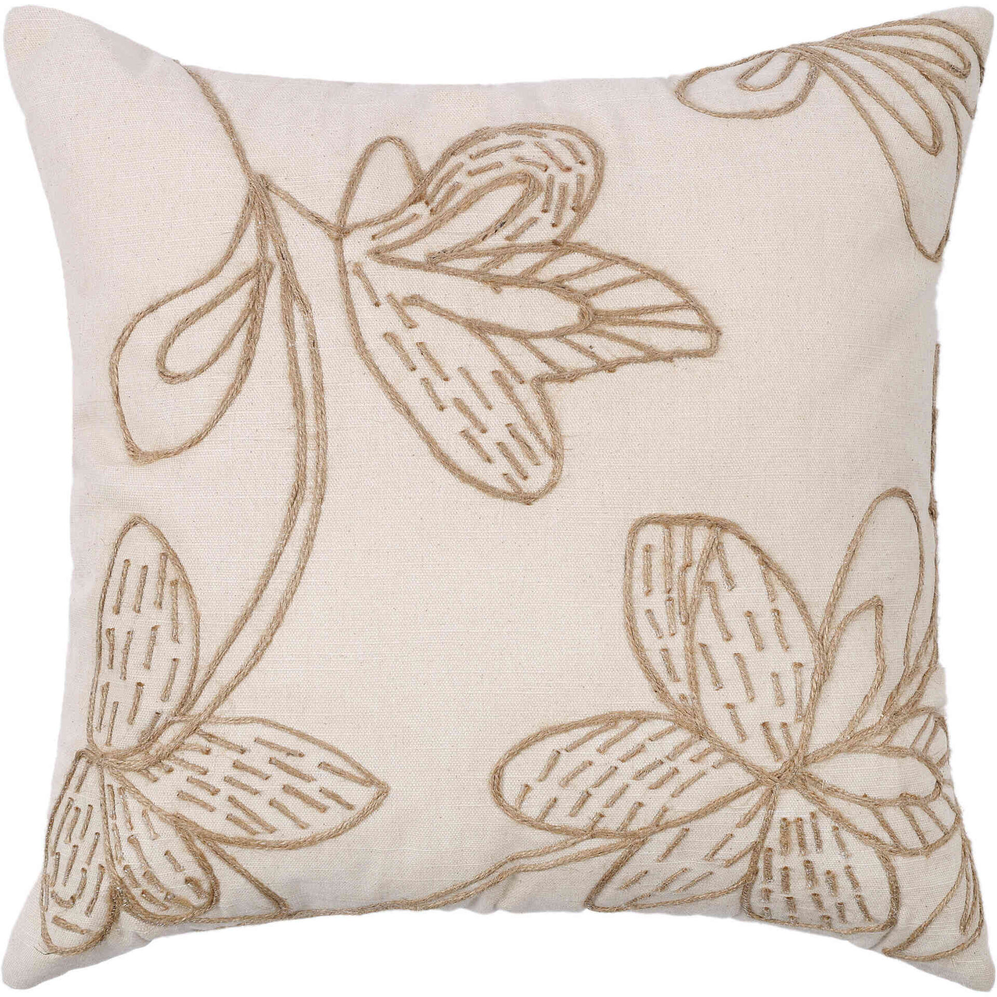 Almofada com Flores Bordadas 45x45cm Bege Kasa