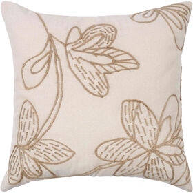 Almofada com Flores Bordadas 45x45cm Bege Kasa