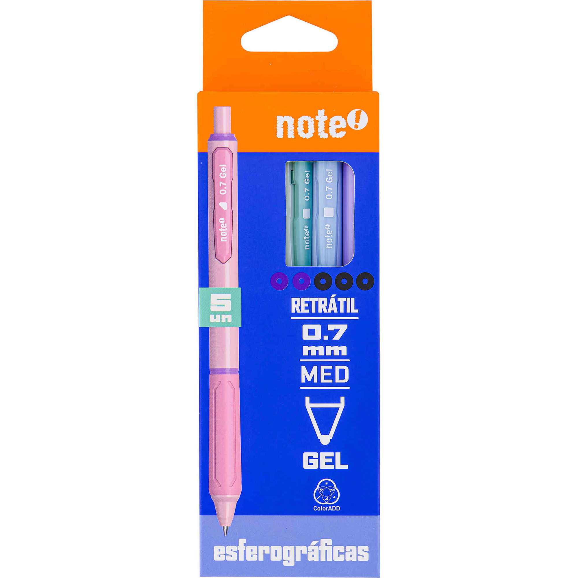 Conjunto 5 Esferogr&aacute;ficas de Gel Retr&aacute;teis Azul e Preto Note!