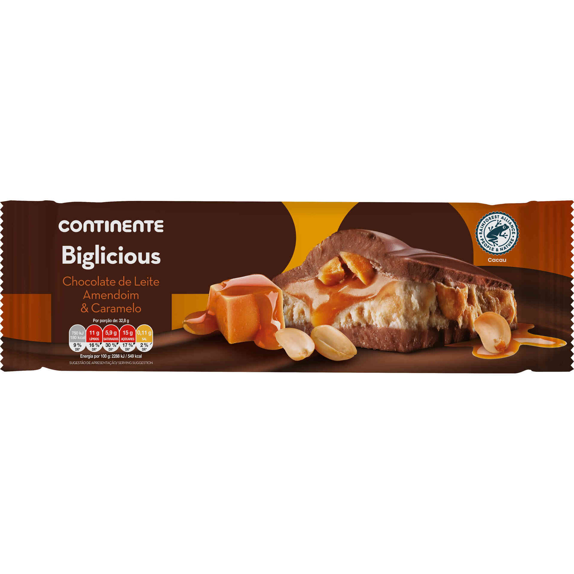 Tablete de Chocolate de Leite, Amendoim e Caramelo Biglicious