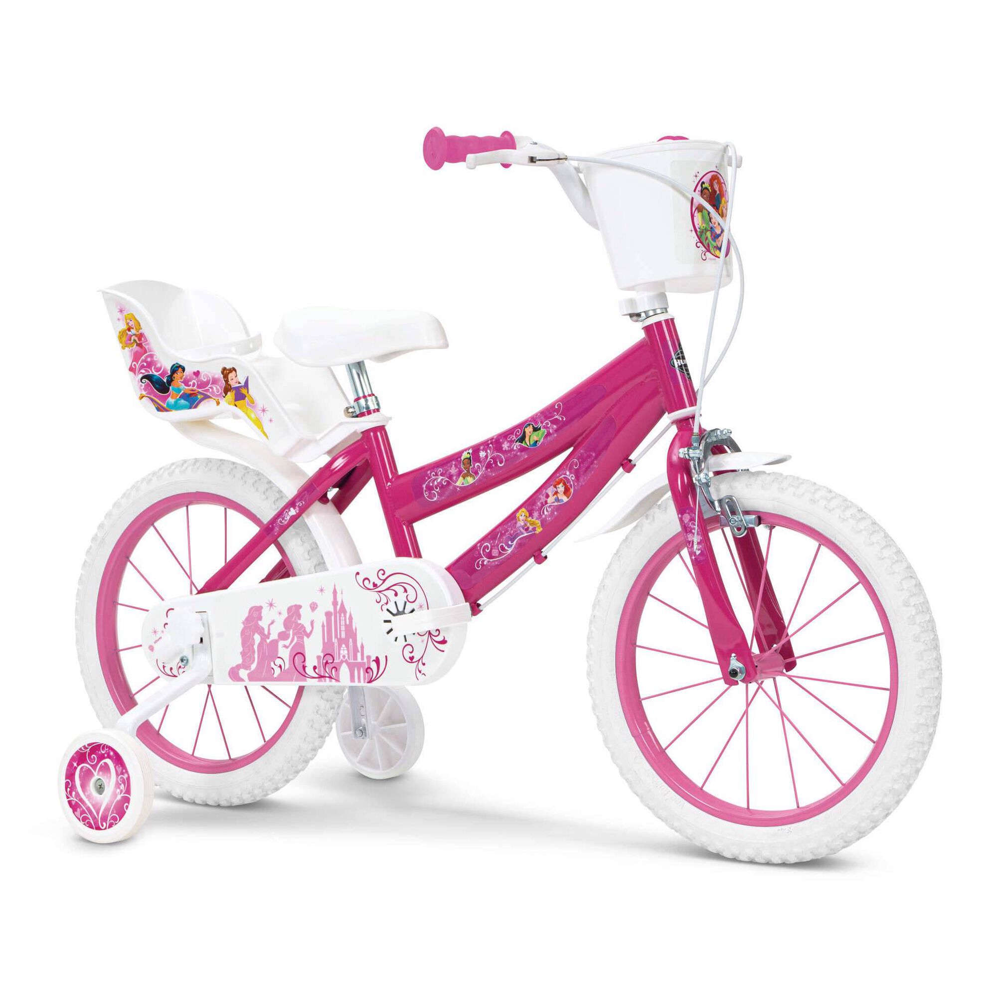 Bicicleta Criança com Cesto Roda 16'' Rosa e Branca