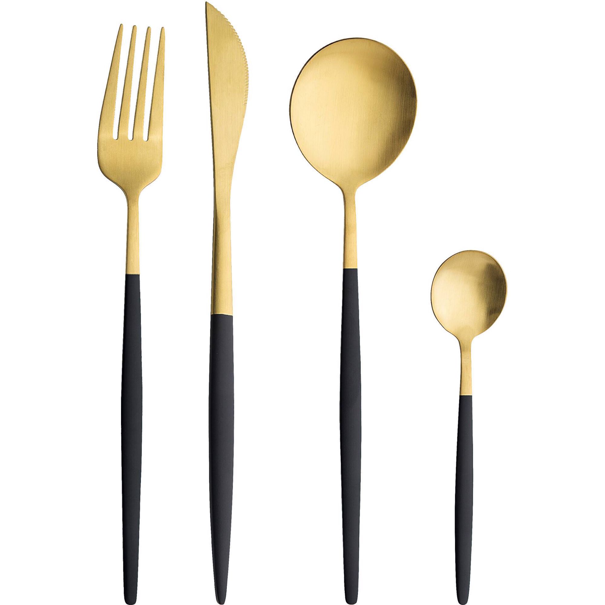 Faqueiro Dourado com Cabo Preto 6 Pessoas Kasa