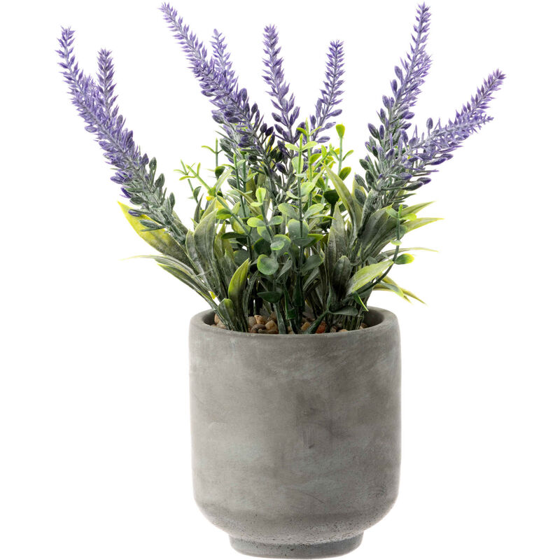 Vaso Cimento com Planta Artificial Lavanda Kasa