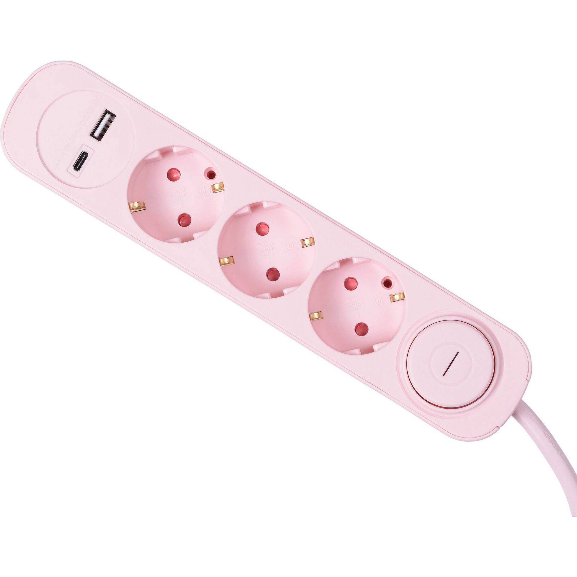 Bloco 3 Tomadas, 1 USB e 1 Type-C 1,5m Rosa Marshmallow
