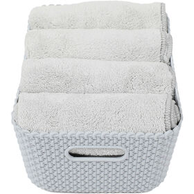 Cesto com 7 Toalhas de M&atilde;o Cinza