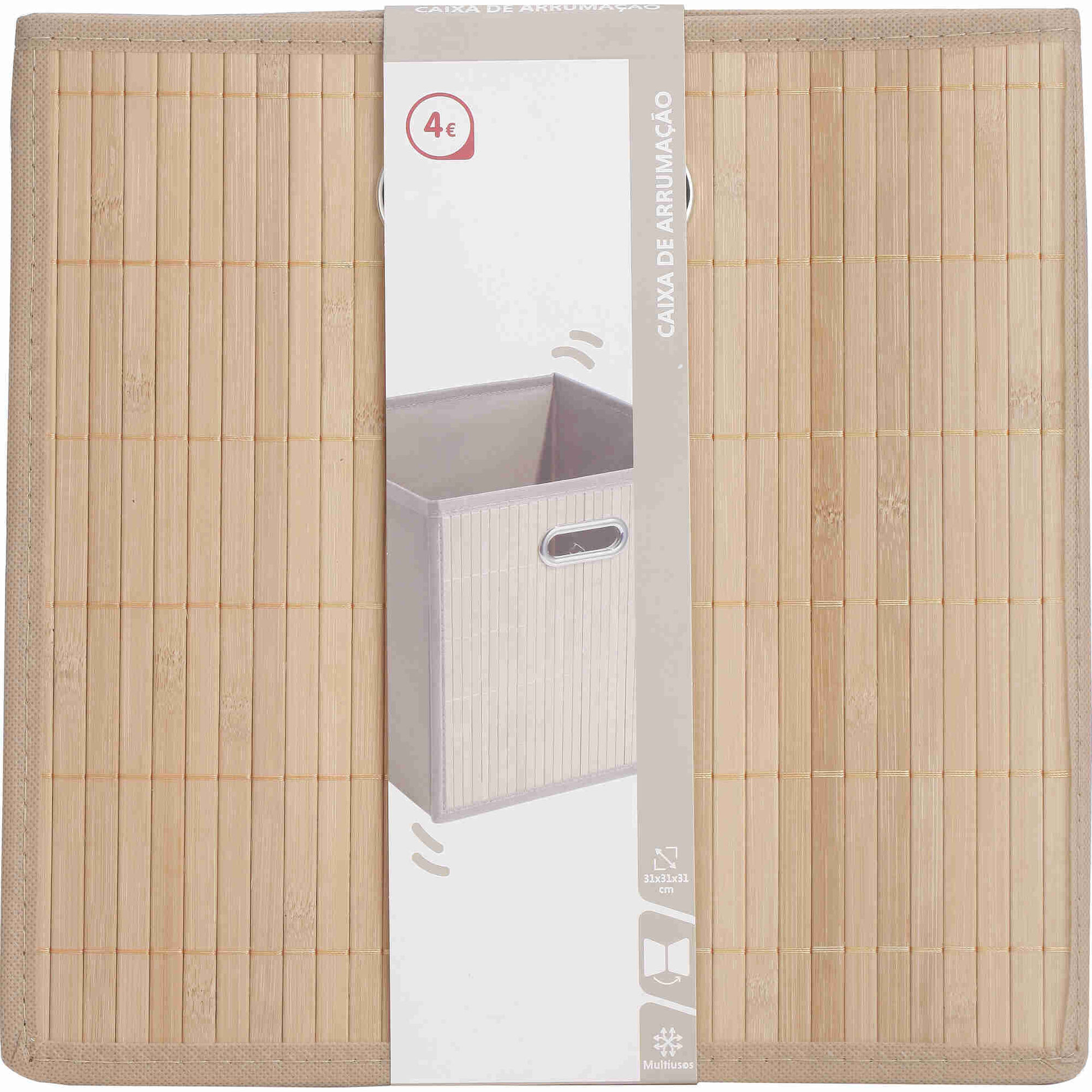 Caixa de Bambu e Tecido Quadrada 31x31x31cm Bazar&atilde;o