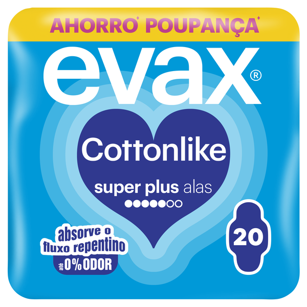Pensos Higiénicos Cottonlike Super Plus com Abas Evax