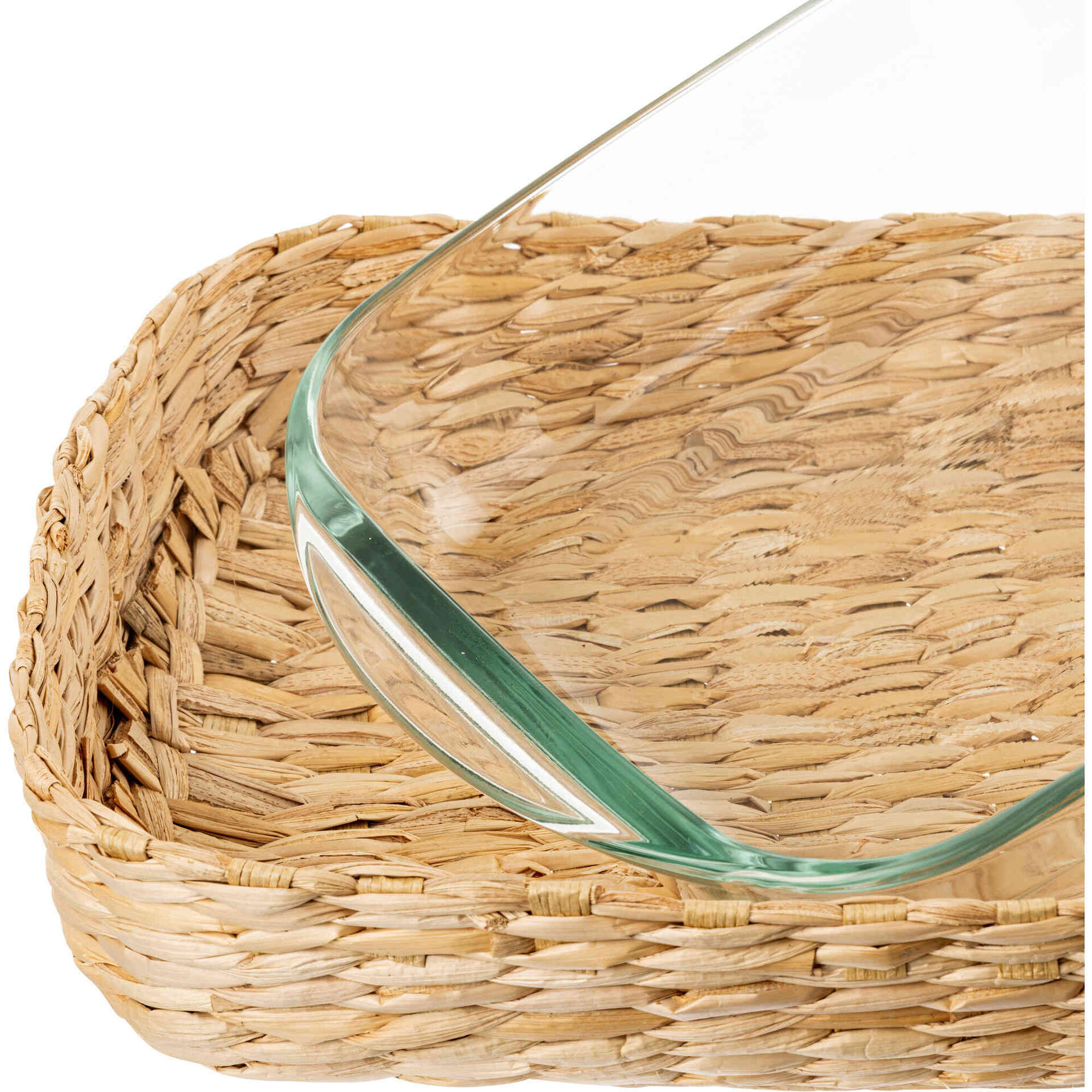 Assadeira Retangular Vidro com Base Palhinha 38x25cm
