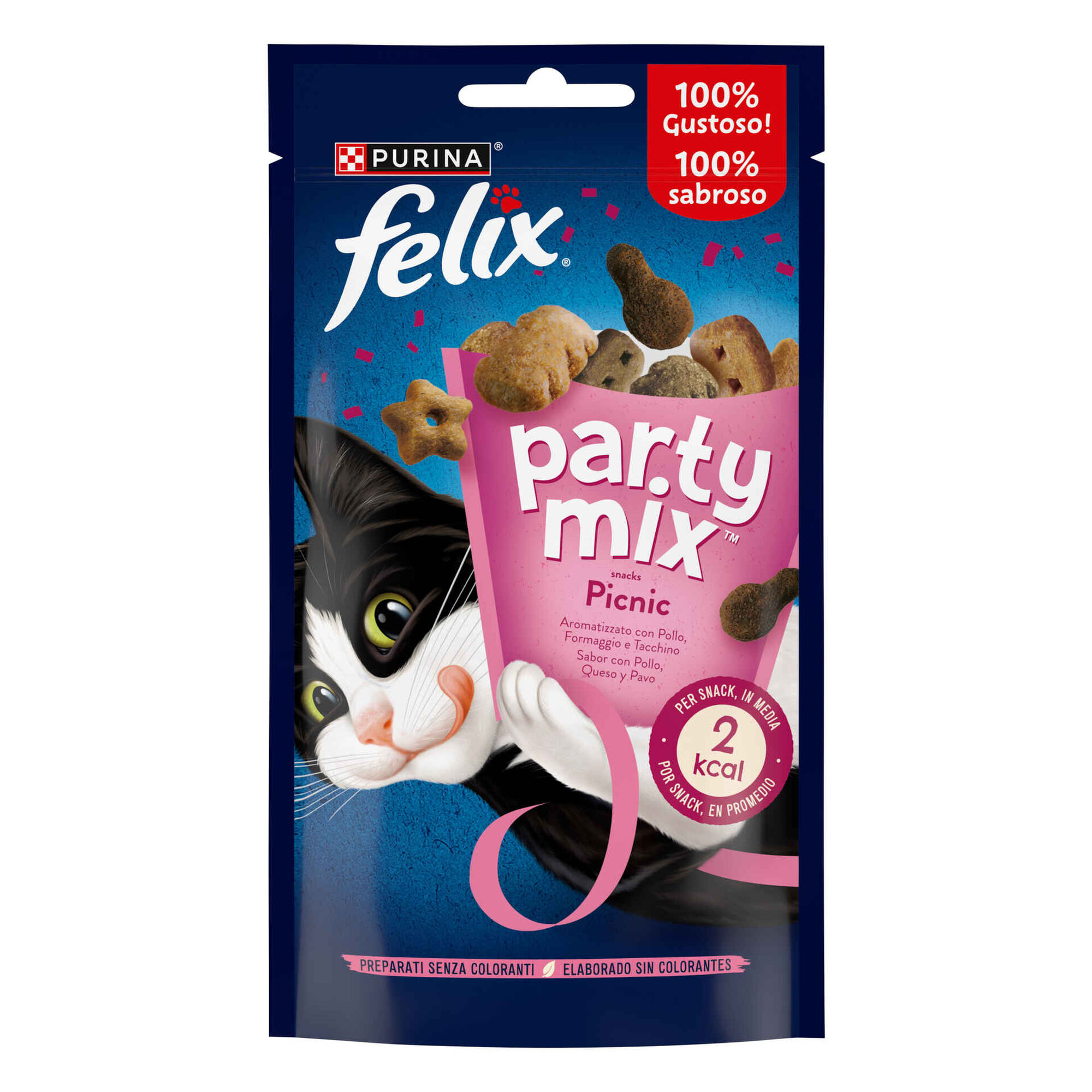 Snack para Gato Adulto Party Mix Picnic Frango, Queijo e Pato