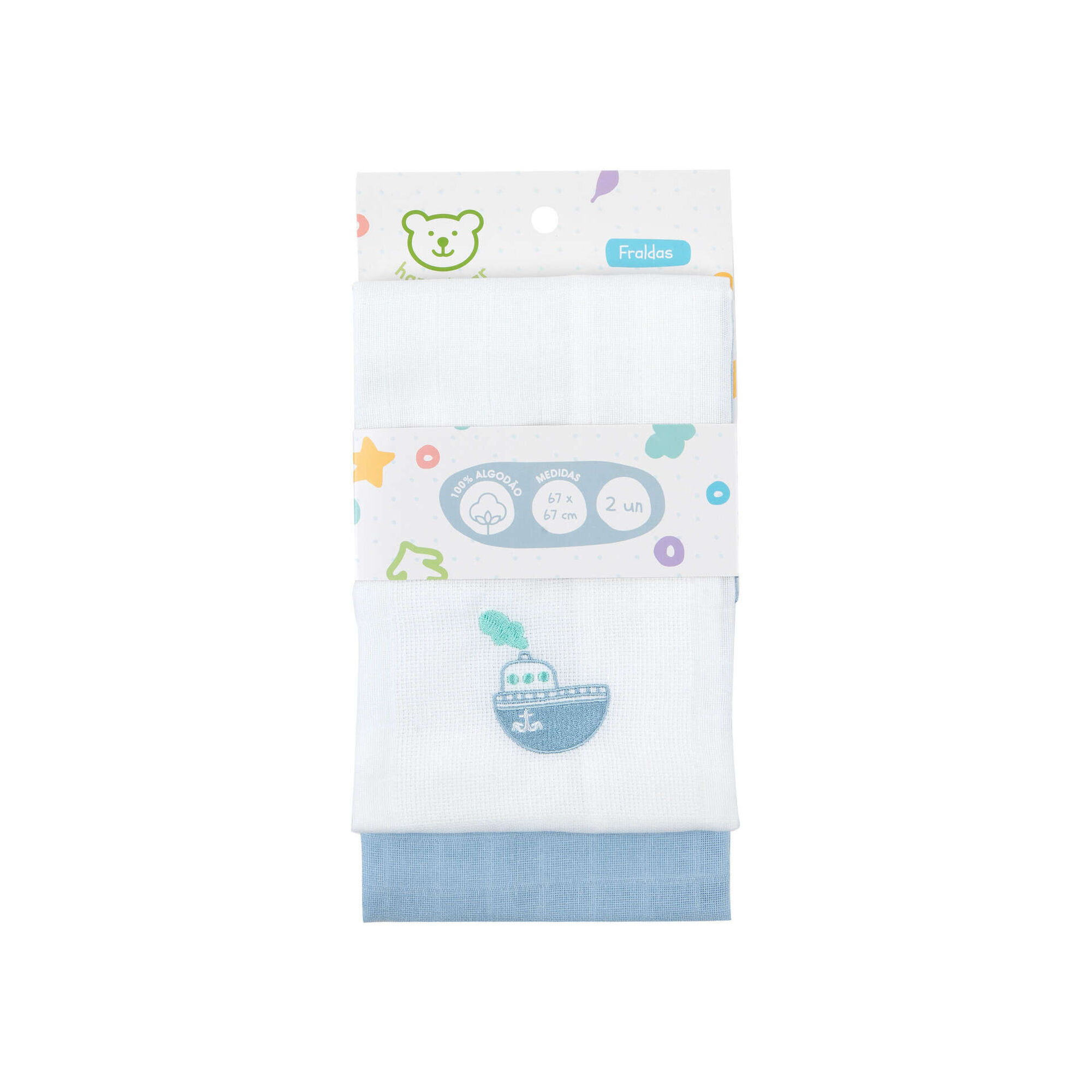 Pack 2 Fraldas Lisa e Bordado Azul