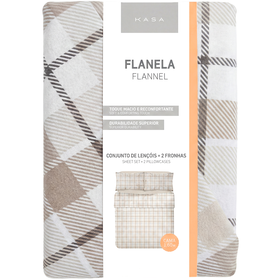 Conjunto de Len&ccedil;&oacute;is Flanela 280x260cm Quadrados Bege Kasa