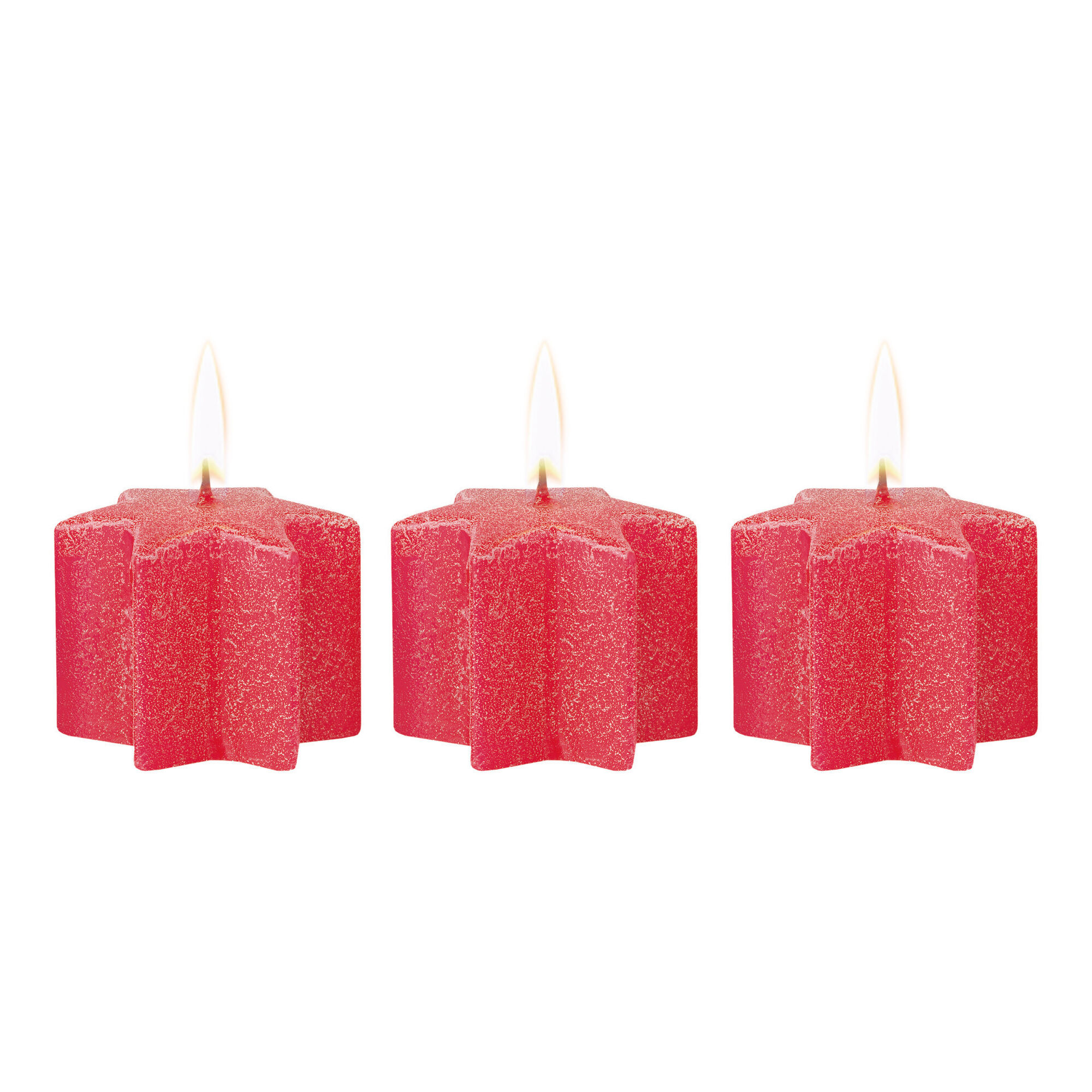 Conjunto 3 Velas Estrela Vermelhas com Glitter 65g