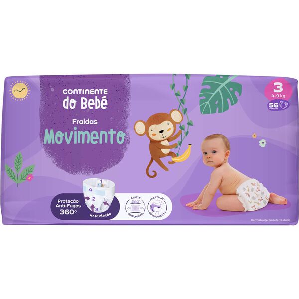 Fraldas Movimento 4-9kg T3 Continente do Bebé