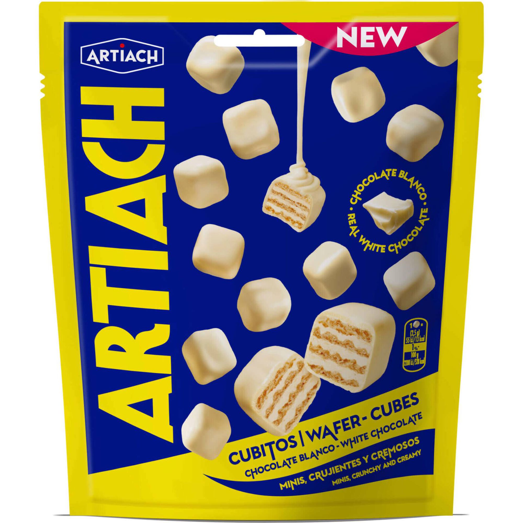 Bolachas Wafer Cubes de Chocolate Branco Artiach