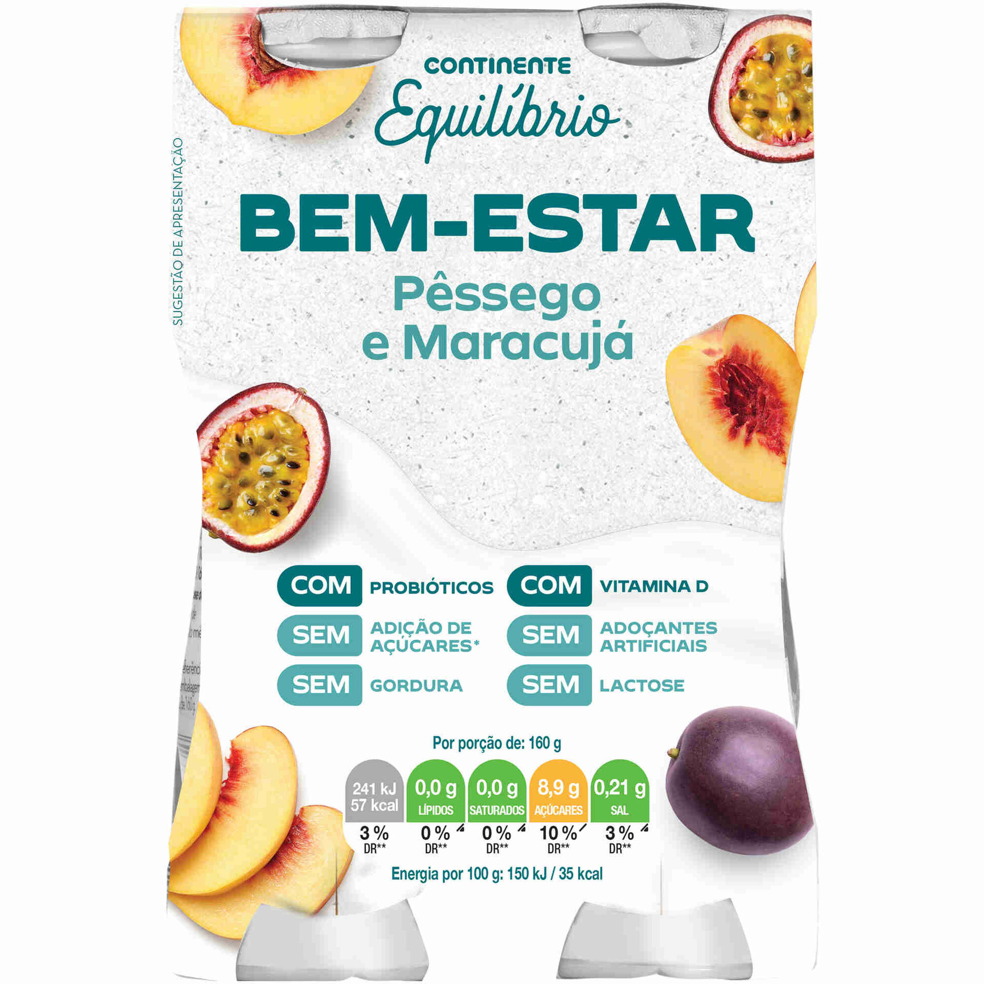 Iogurte L&iacute;quido Bem-Estar P&ecirc;ssego e Maracuj&aacute; sem Lactose Continente Equil&iacute;brio