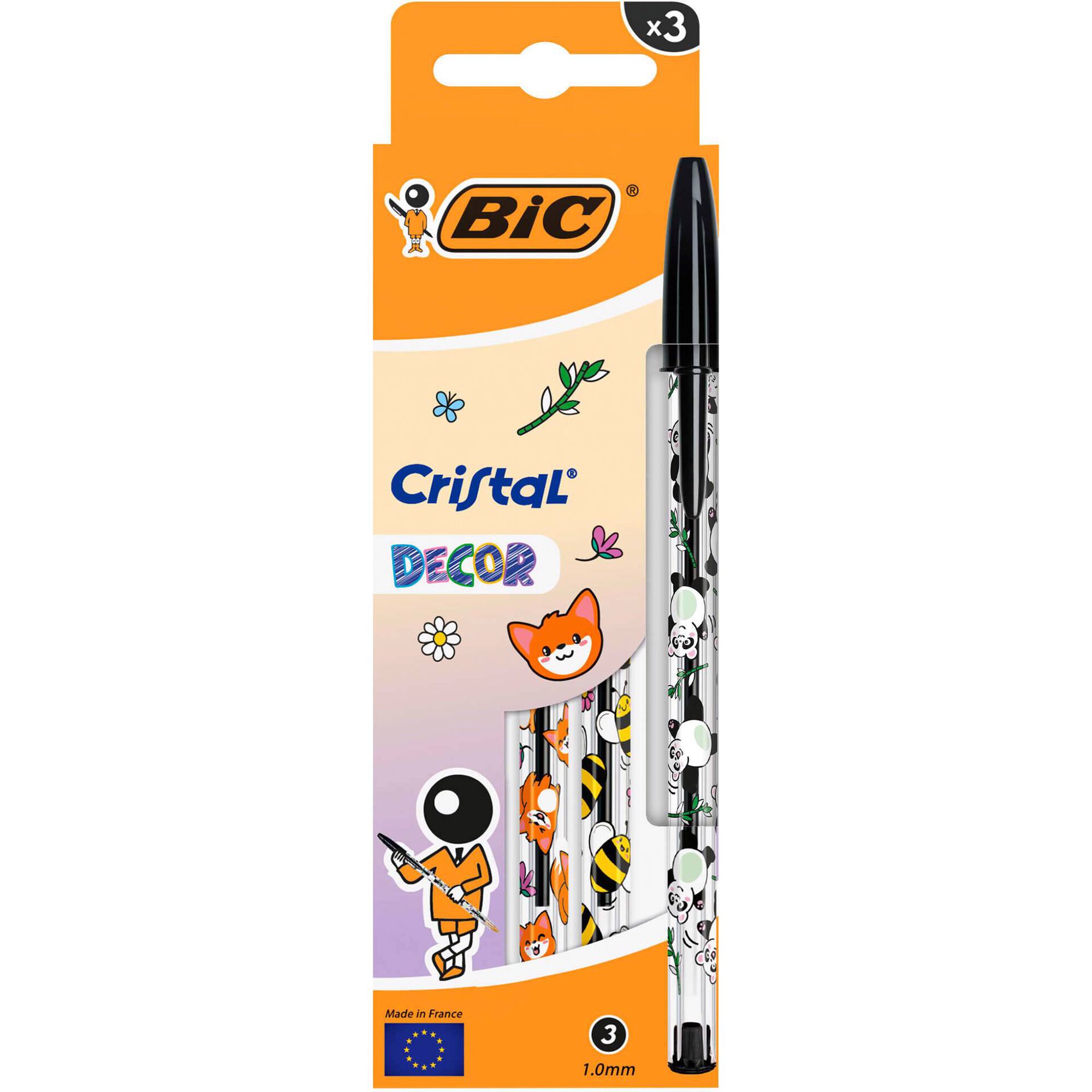 Esferogr&aacute;fica Cristal Decor Kawaii de Tinta Preta Bic