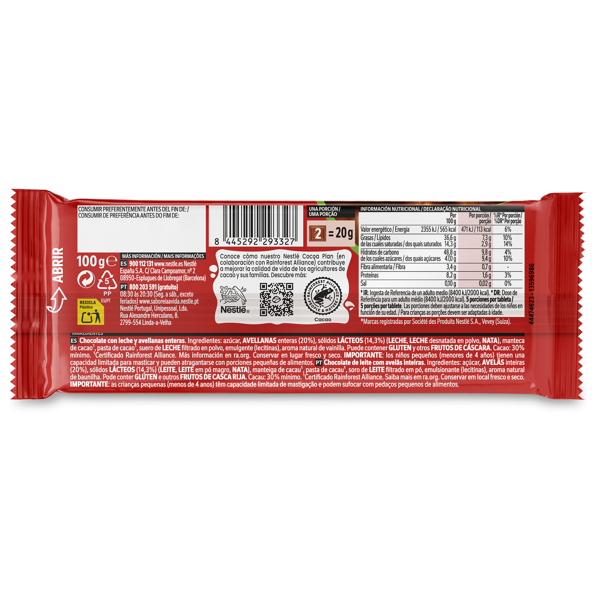 Tablete de Chocolate de Leite Extrafino Avel&atilde;s Inteiras Nestl&eacute;