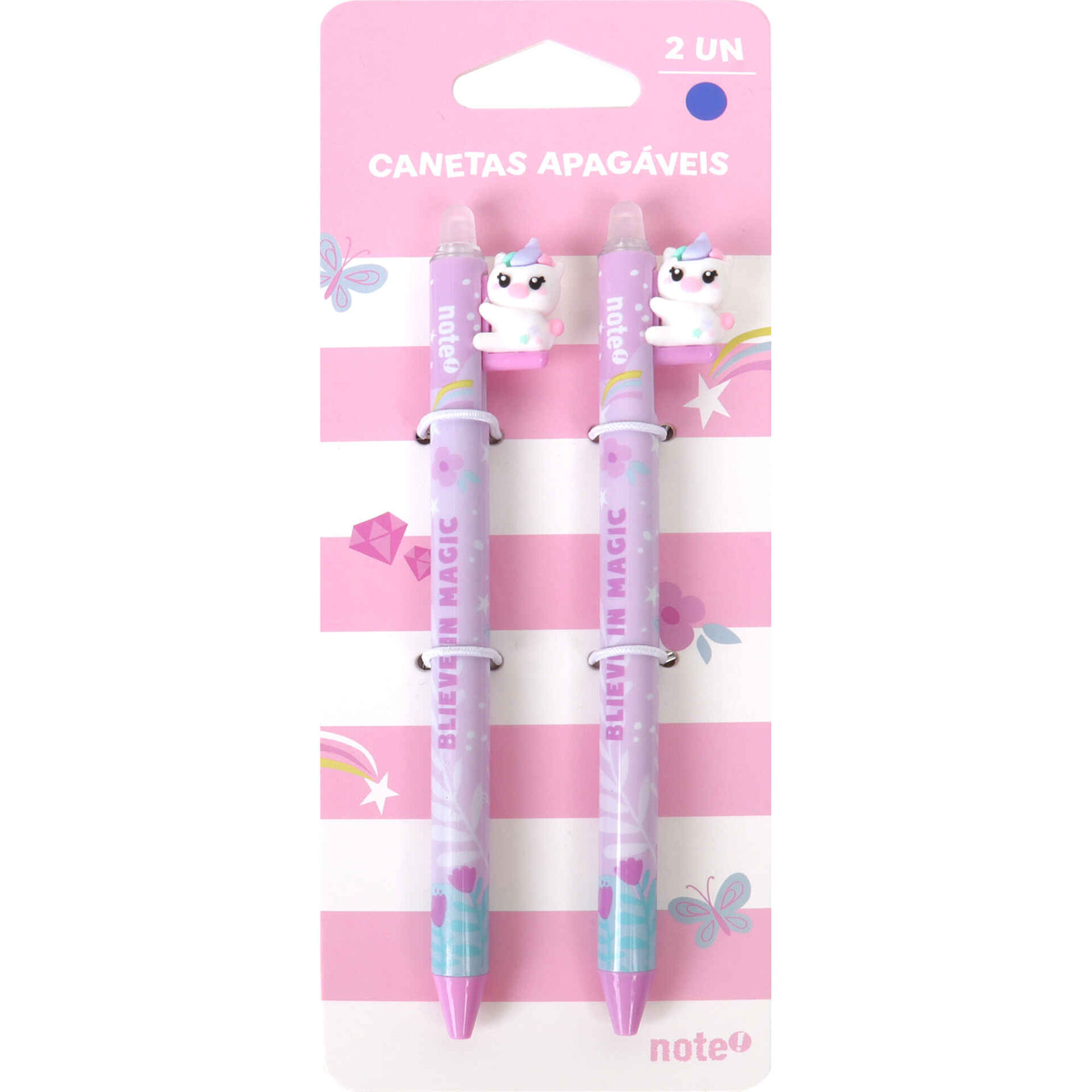 Conjunto 2 Esferogr&aacute;ficas Tinta Apag&aacute;vel Unic&oacute;rnio Note!
