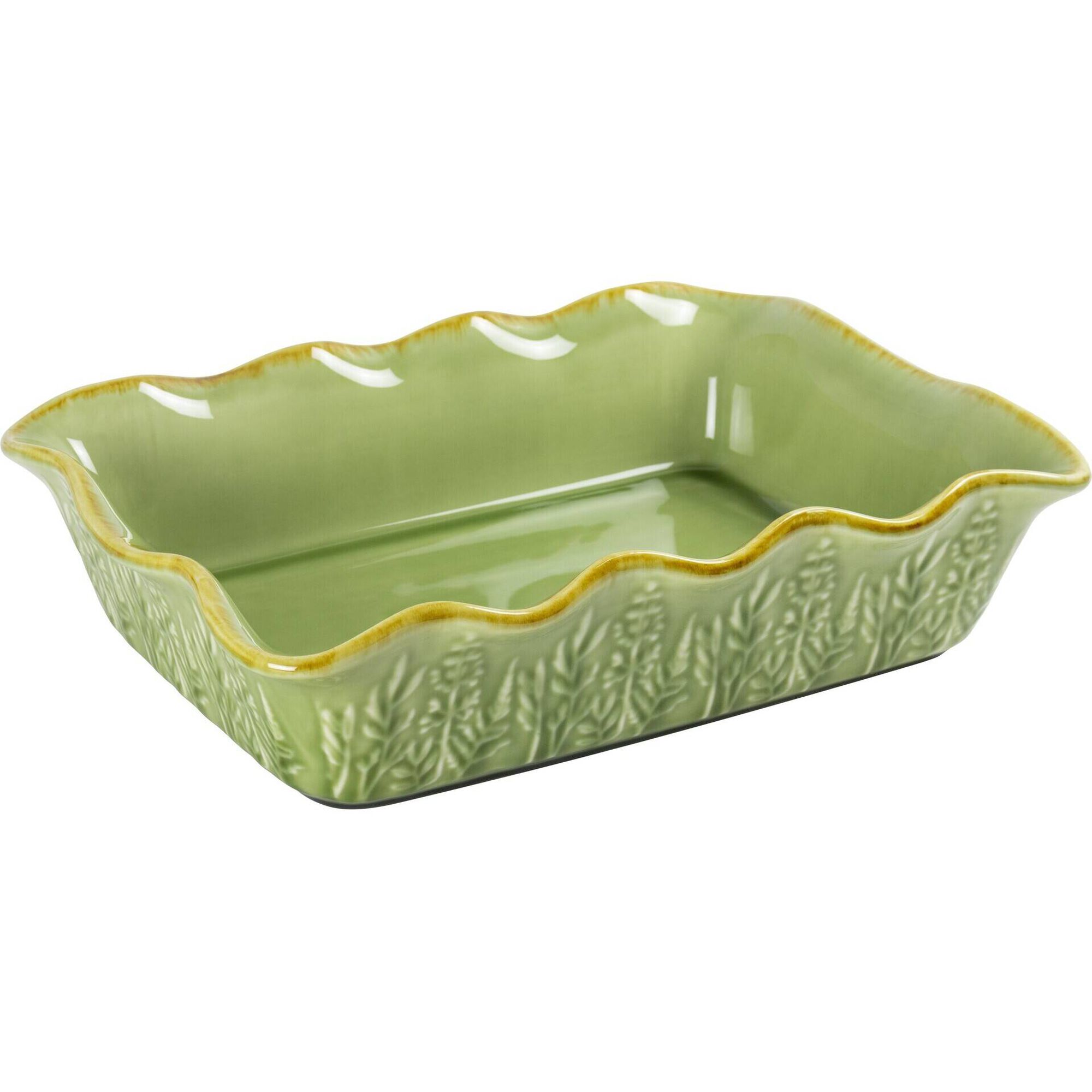 Assadeira 29x19cm Retangular Folhas Verde Claro Kasa