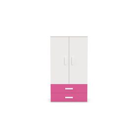 Roupeiro com 2 Portas e 2 Gavetas 100x55x180cm Branco e Rosa Play