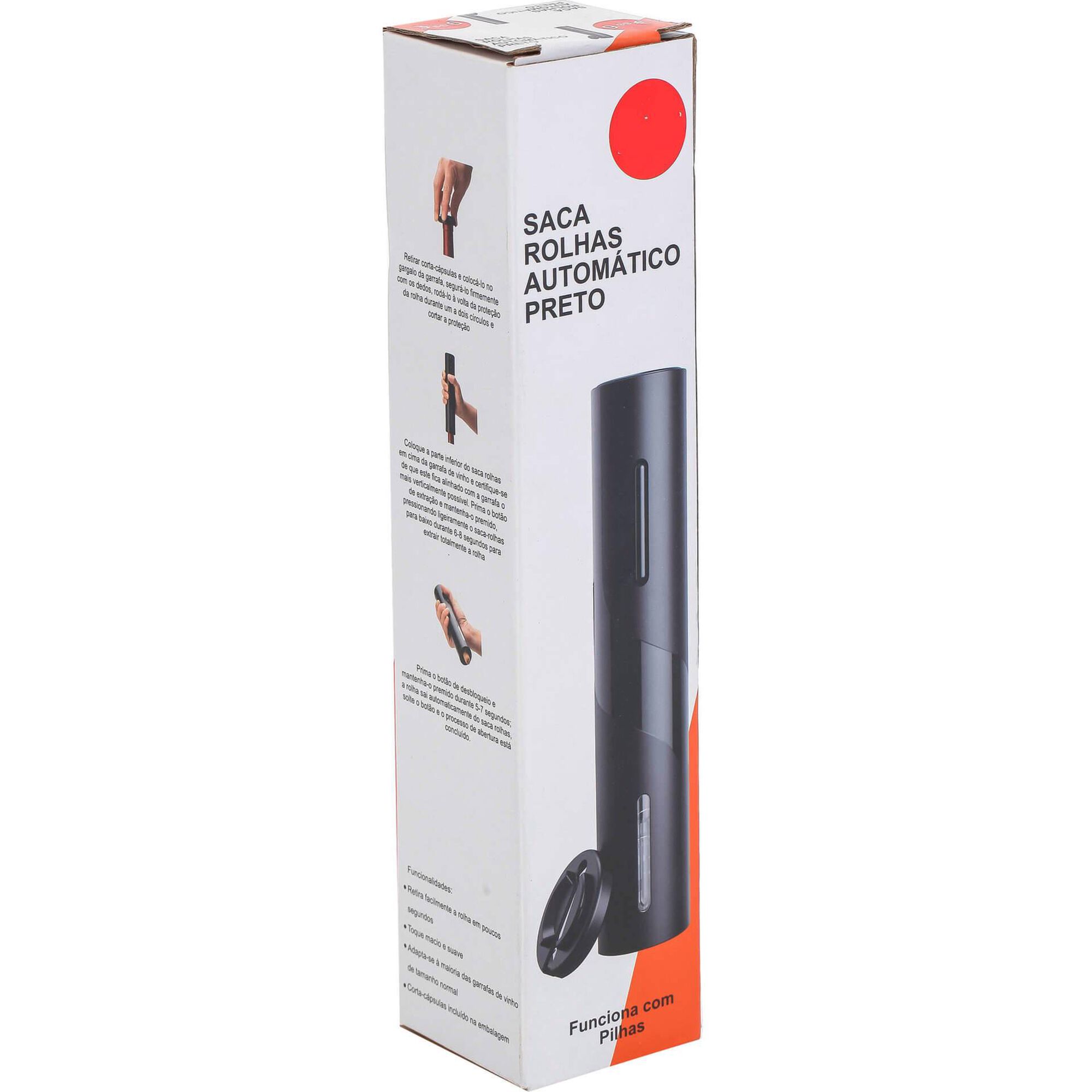 Saca-Rolhas Autom&aacute;tico Preto Bazar&atilde;o