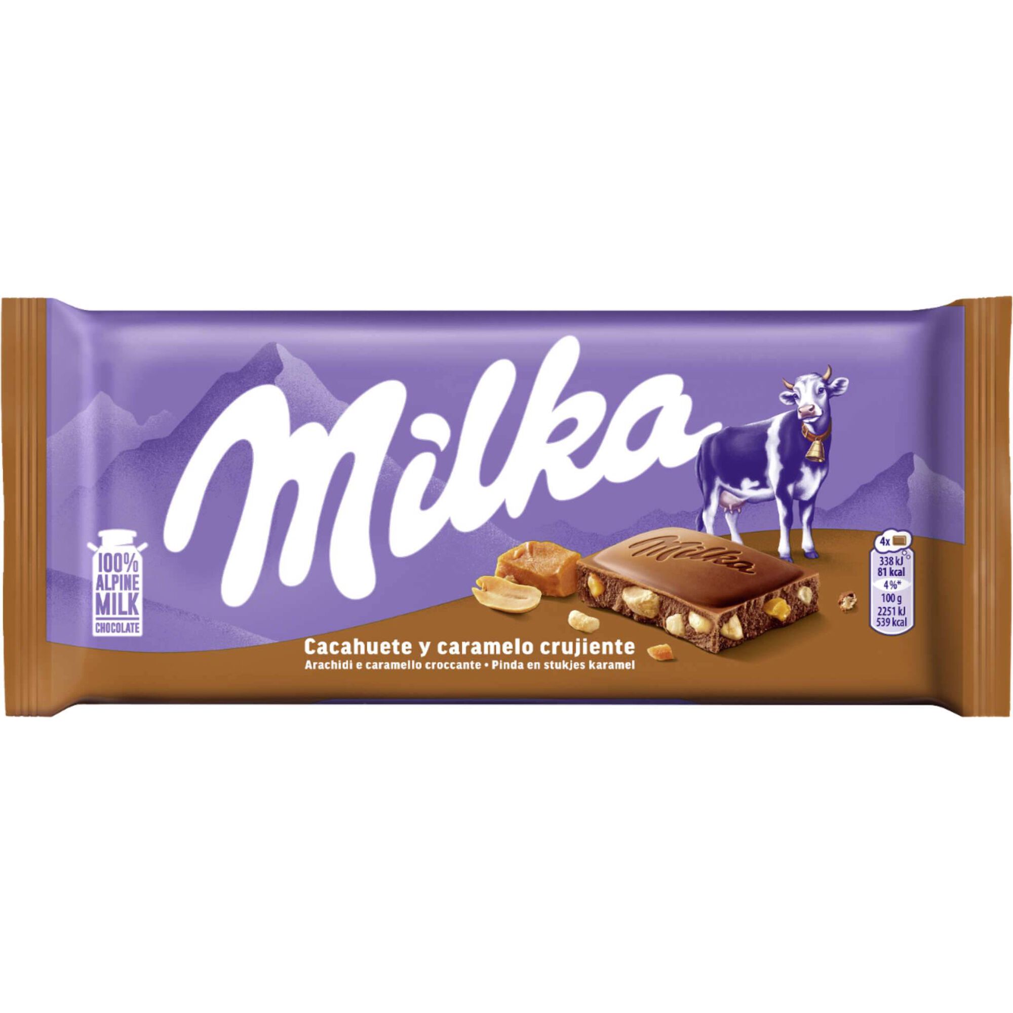 Tablete de Chocolate com Amendoim e Caramelo Crocante Milka