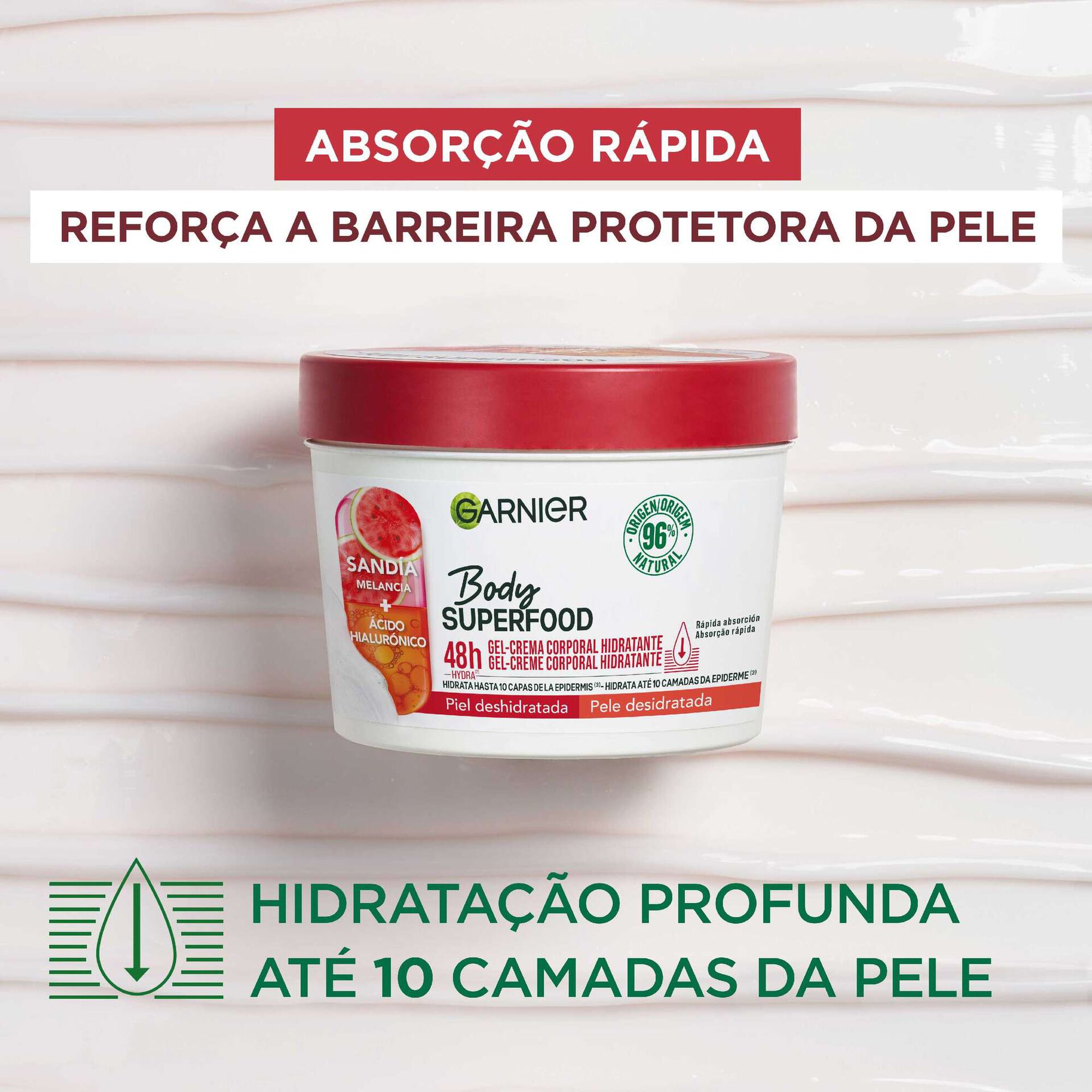Creme Corpo Hidratante Melancia e &Aacute;cido Hialur&oacute;nico Superfood